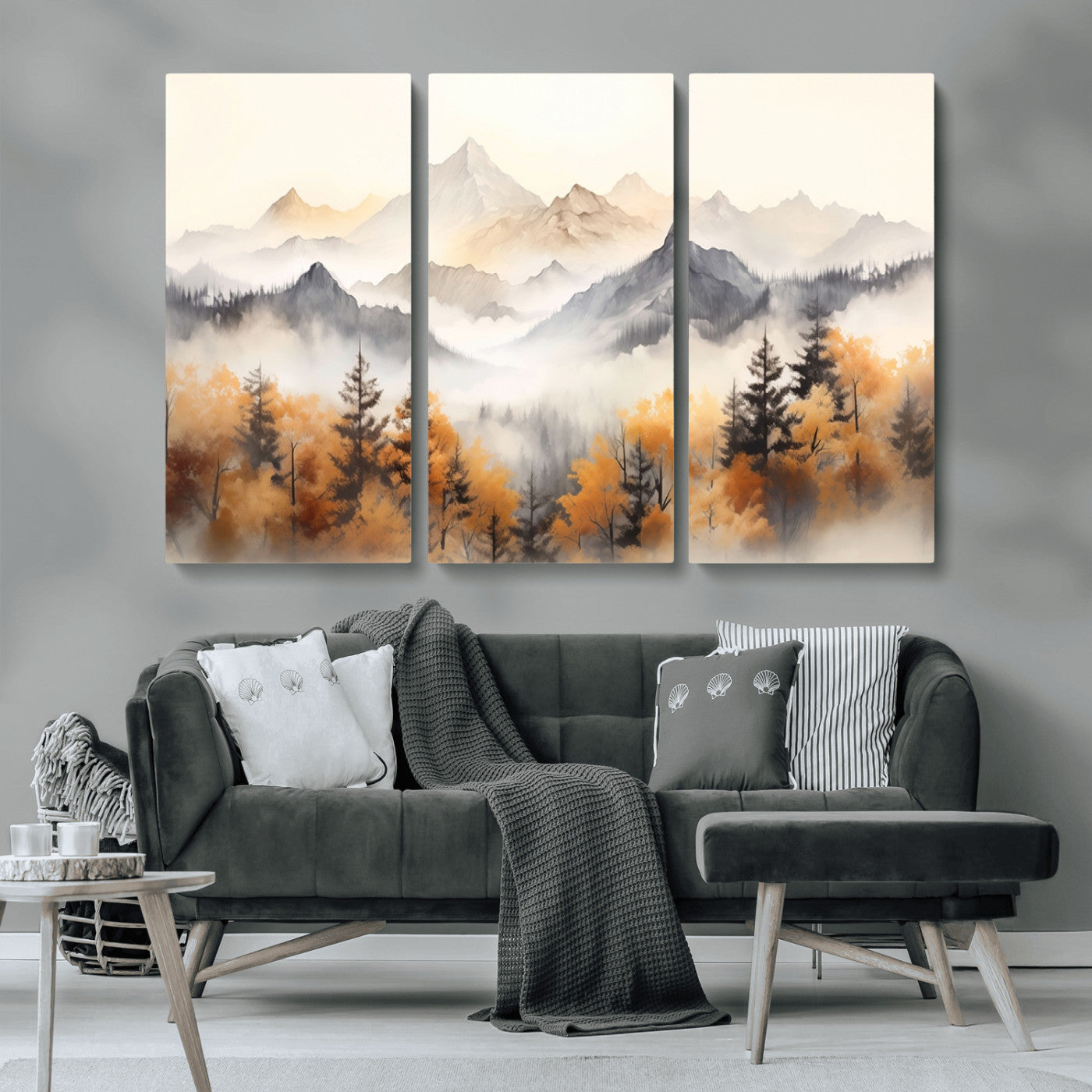 70049-MGV-CV-36X24-Autumn Mountain Forest Wall Art – Misty Landscape Canvas Print, Rustic Nature Inspired Decor for Living Room, Bedroom or Office