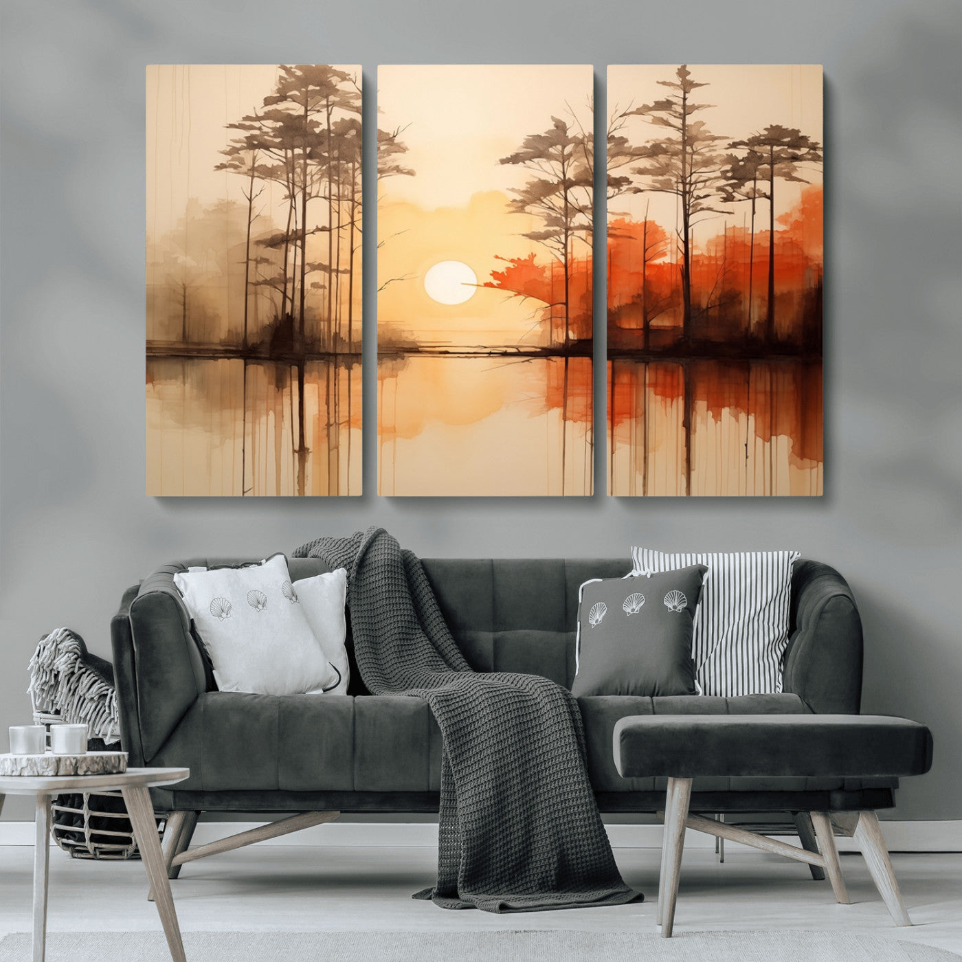 51083-MGV-CV-36X24-Sunset Lake Forest Wall Art – Serene Trees and Orange Sky Reflection Canvas Print, Tranquil Nature Decor for Living Room, Office