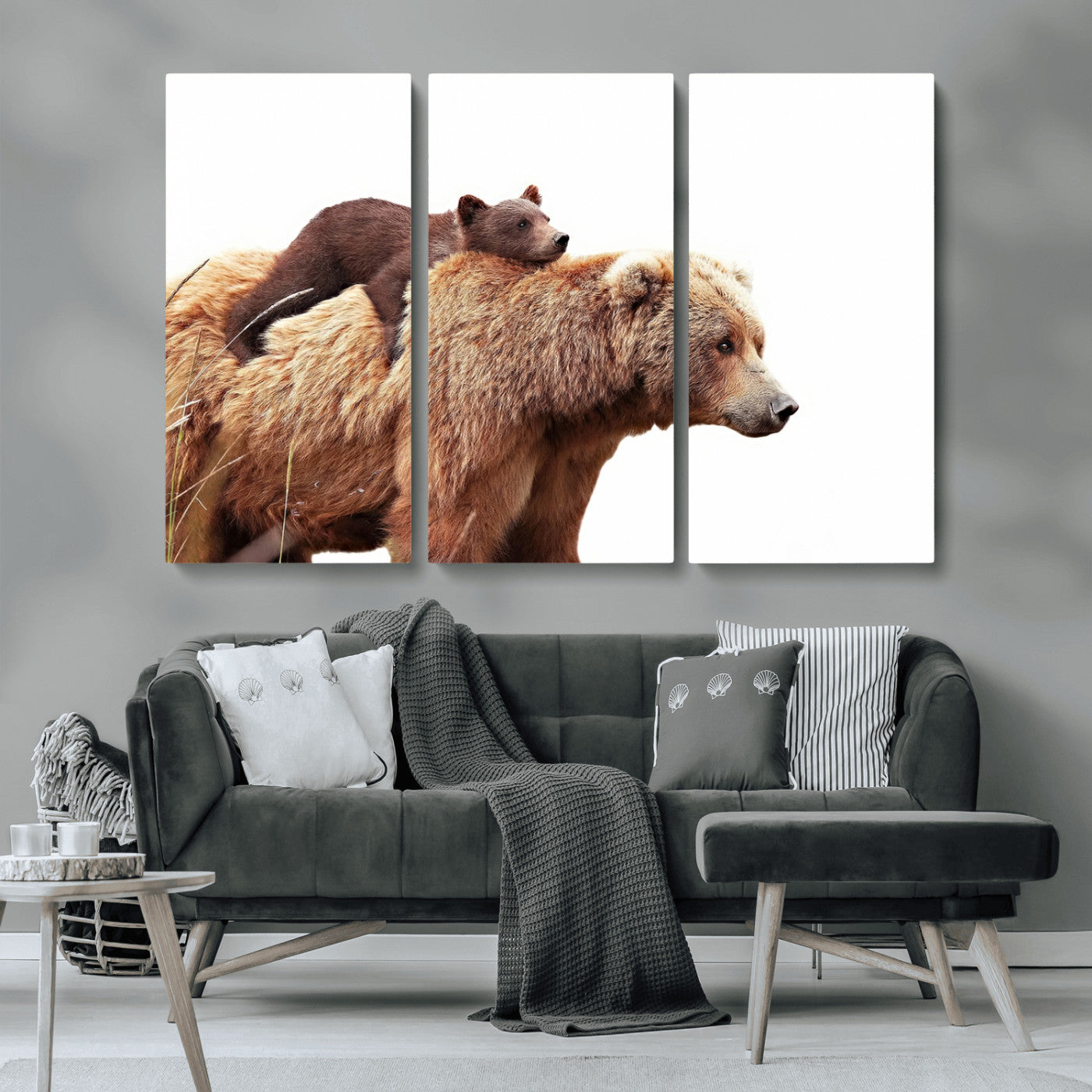 76943-MGV-CV-36X24-Mom Bear Wall Art Canvas Print, Framed Bear Photography Art Picture Print, Rustic Bear and Cub Perfect Rustic Farmhouse Decor