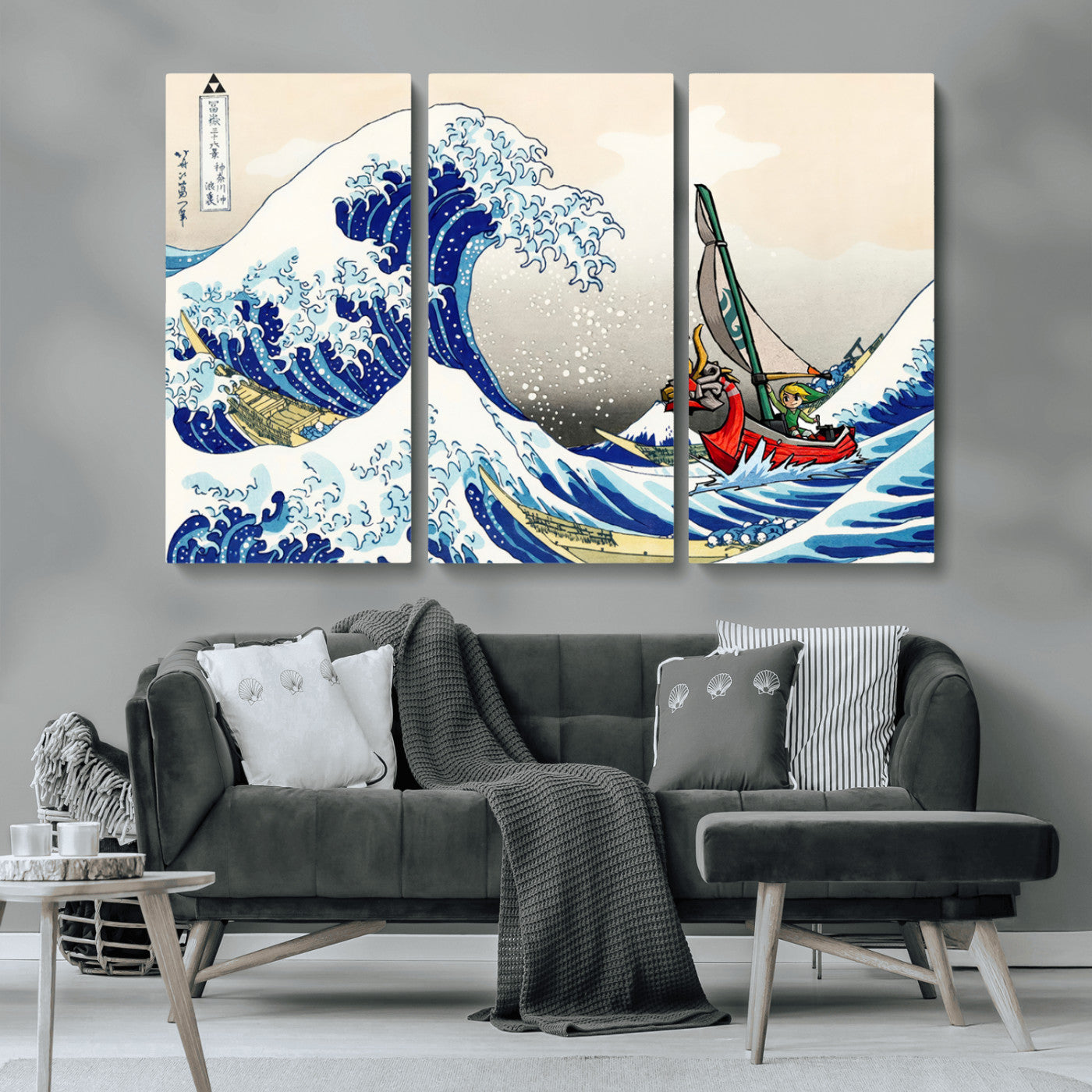 19450-MGV-CV-36X24-Great Wave Adventure Wall Art – Japanese Style Ocean Canvas Print, Fantasy Sailing Decor for Living Room, Bedroom or Office