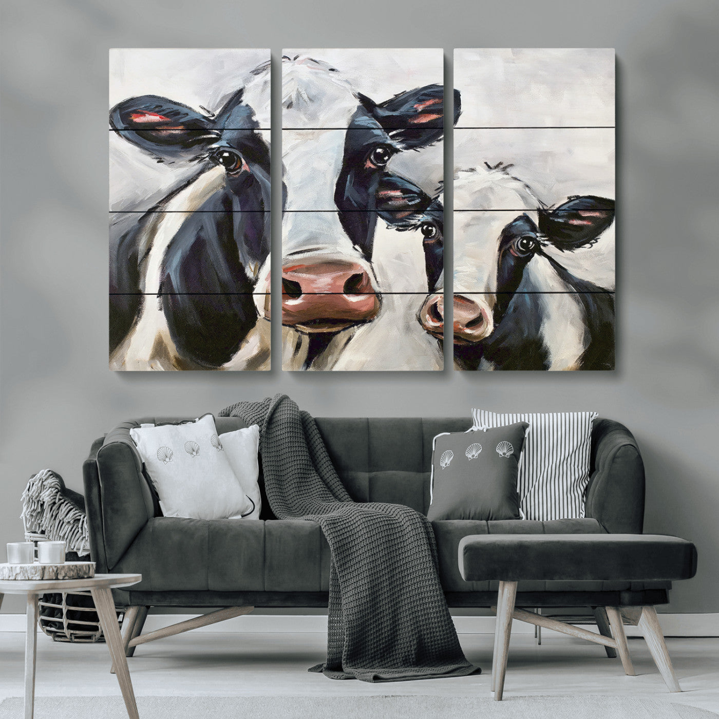 28934-MGV-CV-36X24-Farmhouse Cow Wall Art – Rustic Black and White Dairy Cattle Canvas Print, Country Barn Animal Painting for Kitchen, Living Room