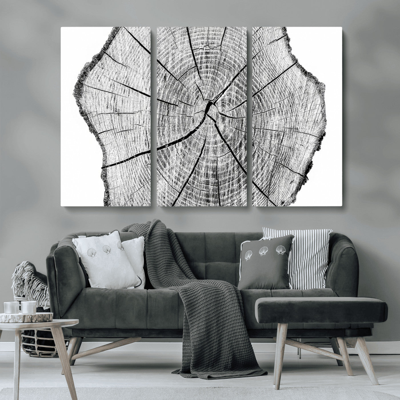 98709-MGV-CV-36X24-Tree Ring Wall Art – Black and White Canvas Print Rustic Wood Cross Section, Minimal Nature Inspired Decor for Living Room,