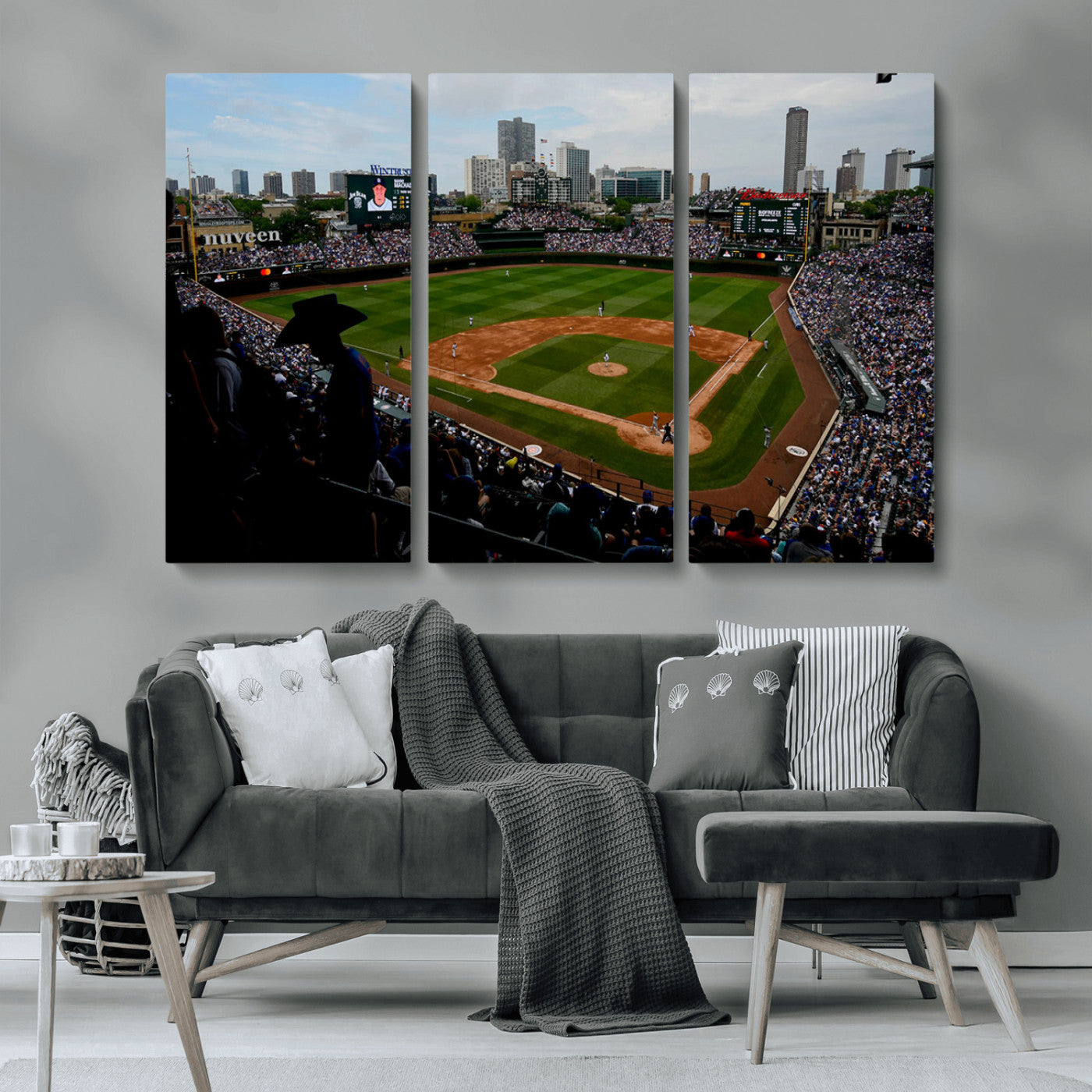 34859-MGV-CV-36X24-Wrigley Field Wall Art Canvas Print, Framed Chicago Cubs Stadium Art Picture Print, Wrigley Stadium Field Perfect Sport Room Decor