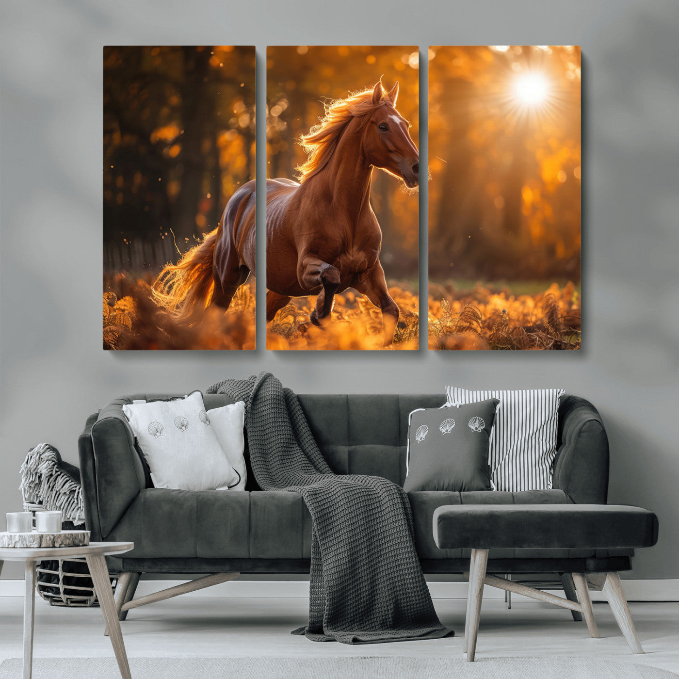 92144-MGV-CV-36X24-Sunset Horse Wall Art Canvas Print, Framed Horse Barn Art Picture Print, Majestic Horse Perfect Rustic Farmhouse Decor Artwork