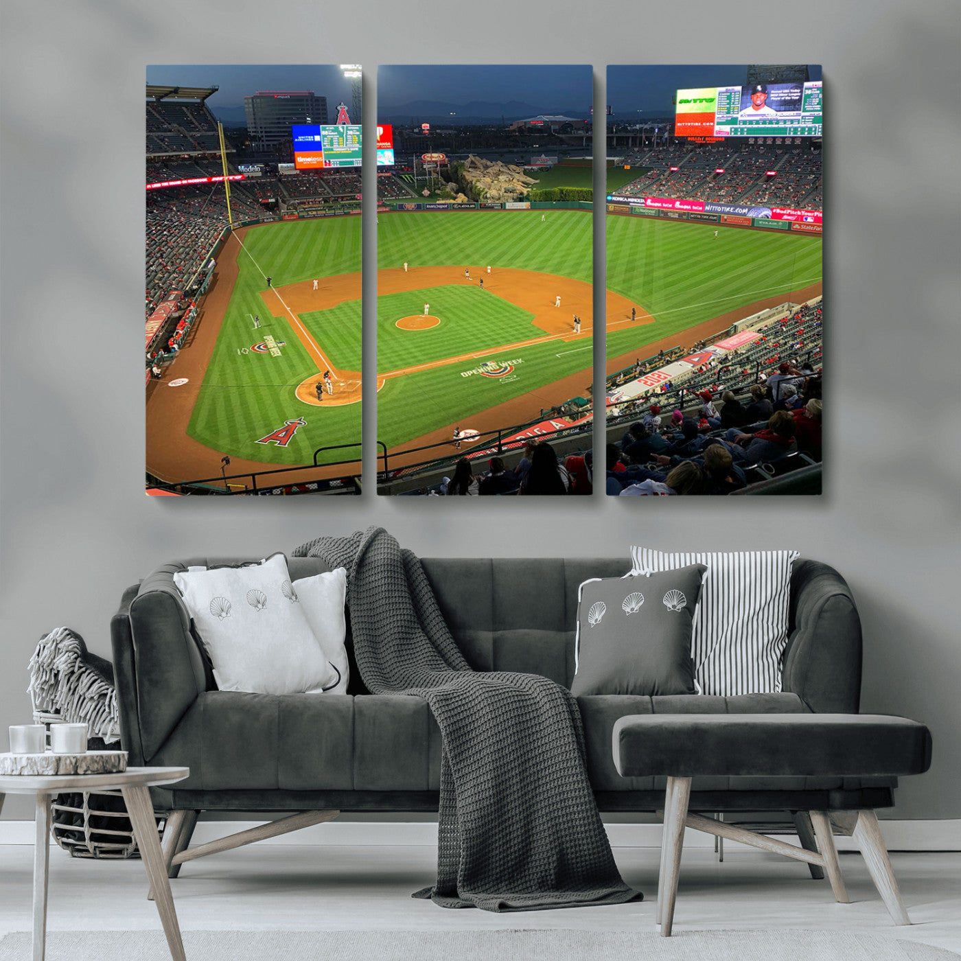 93707-MGV-CV-36X24-Los Angeles Stadium Wall Art Canvas Print, Framed Angel Stadium Field Art Picture Print, Anaheim Stadium Perfect Sports Room Decor
