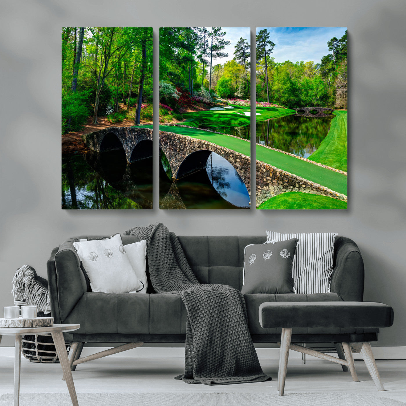 57655-MGV-CV-36X24-Golf Course Wall Art – Canvas Print Scenic Green Fairway Stone Bridge Water Reflection Landscape, Classic Sports Decor for Office,