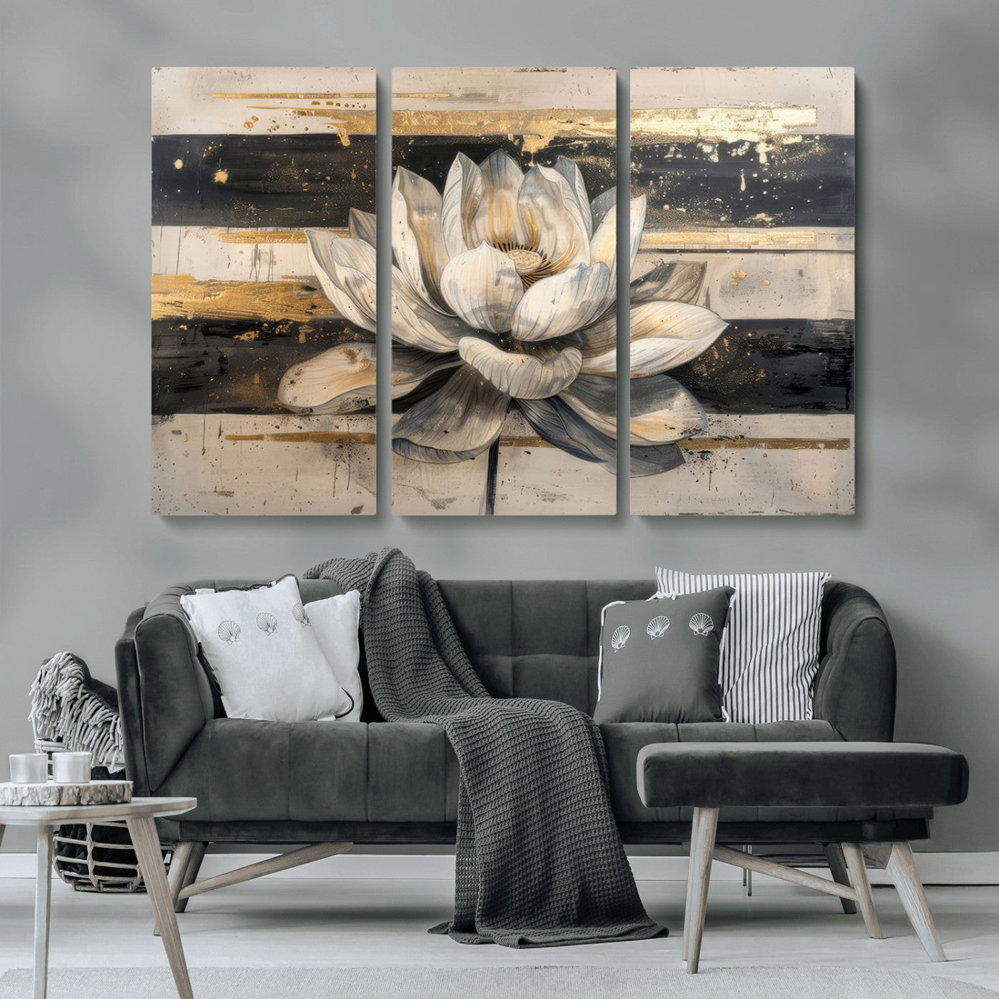 18807-MGV-CV-36X24-Lotus Flower Wall Art Canvas Print, Framed Abstract Lotus Art Picture Print, White Lotus Flower Perfect Abstract Floral Decor