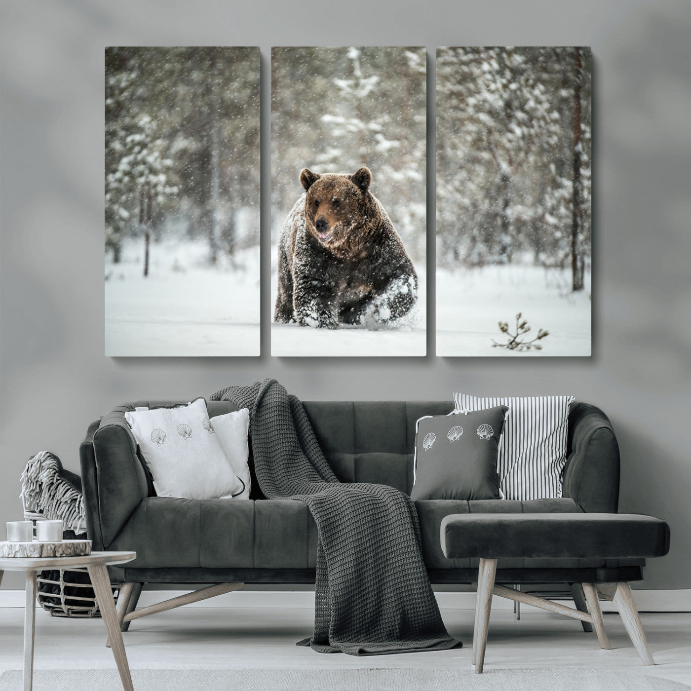43350-MGV-CV-36X24-Wild Bear in Snow Wall Art – Majestic Wildlife Photography Print, Winter Forest Nature Decor for Cabin, Lodge, Rustic Home,