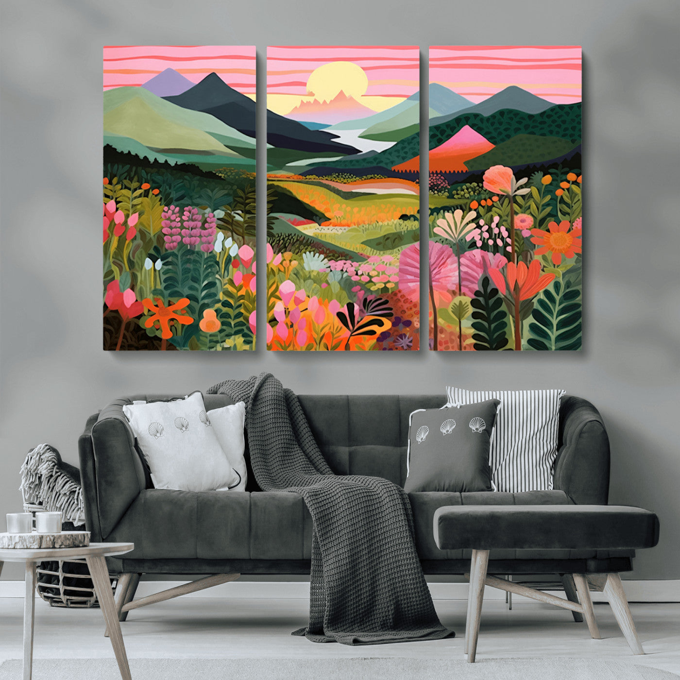 99638-MGV-CV-36X24-Sunset Meadow Wall Art – Panoramic Mountain Landscape with Wildflowers Canvas Print, Vibrant Nature Decor for Living Room, Bedroom