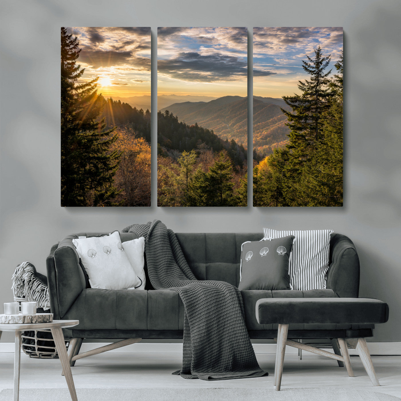 73692479-MGV-CV-36X24-Smoky Mountains Wall Art Canvas Print, Framed Forest Mountain Art Picture Print, Spring Mountain Perfect Spring Style Decor