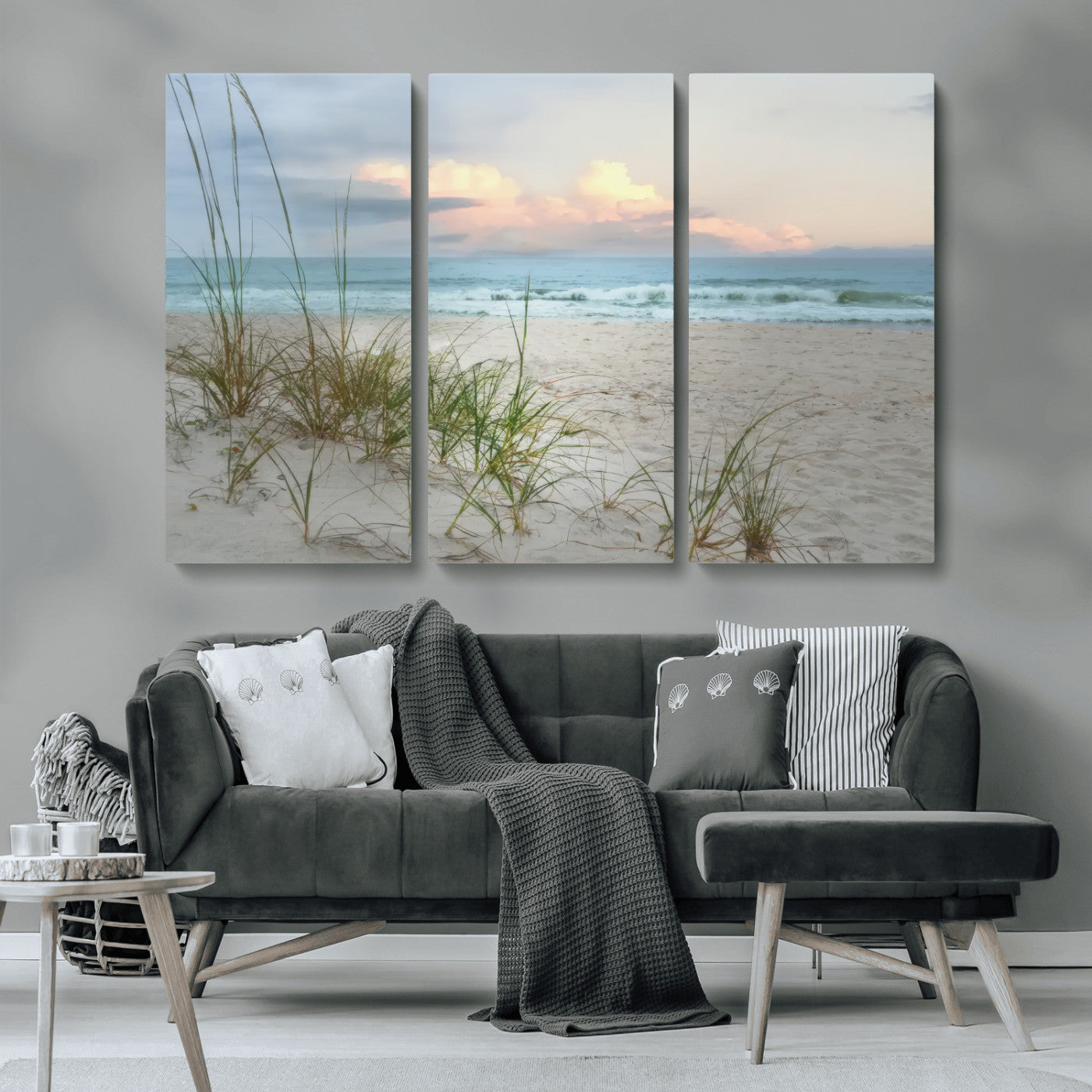 Test1001-MGV-CV-36X24-Coastal Beach Wall Art – Panoramic Ocean Waves and Sandy Dunes Canvas Print, Serene Seascape with Sea Oats for Relaxing Home or
