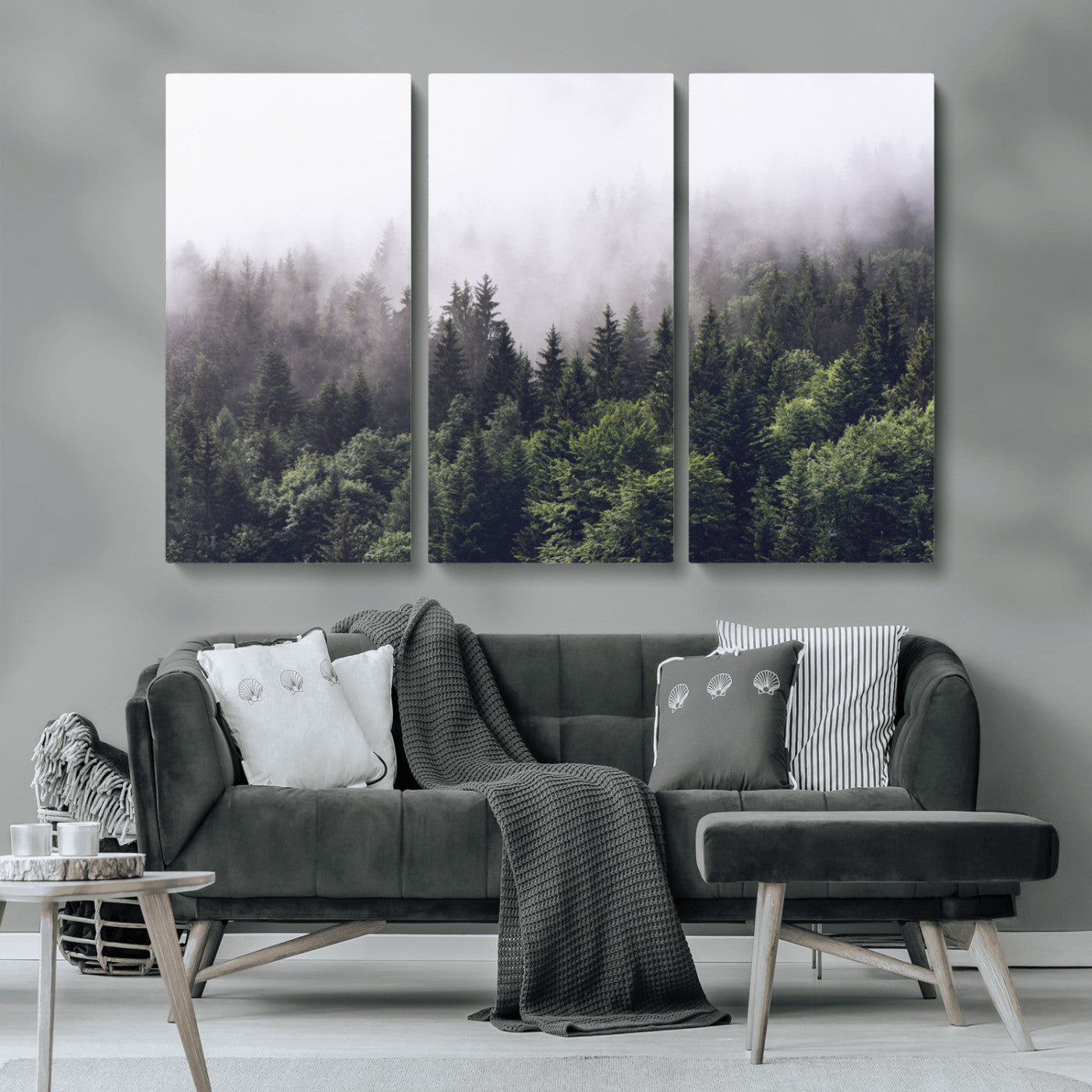 42578900-MGV-CV-36X24-Misty Pine Forest Wall Art – Tranquil Foggy Mountain Canvas Print, Nature Landscape Décor for Bedroom, Living Room, Cabin or