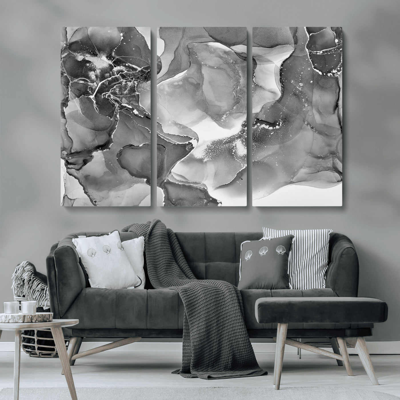 15911-MGV-CV-36X24-Black and White Abstract Wall Art – Modern Ink Swirl Canvas Print, Minimalist Contemporary Painting for Living Room, Bedroom,