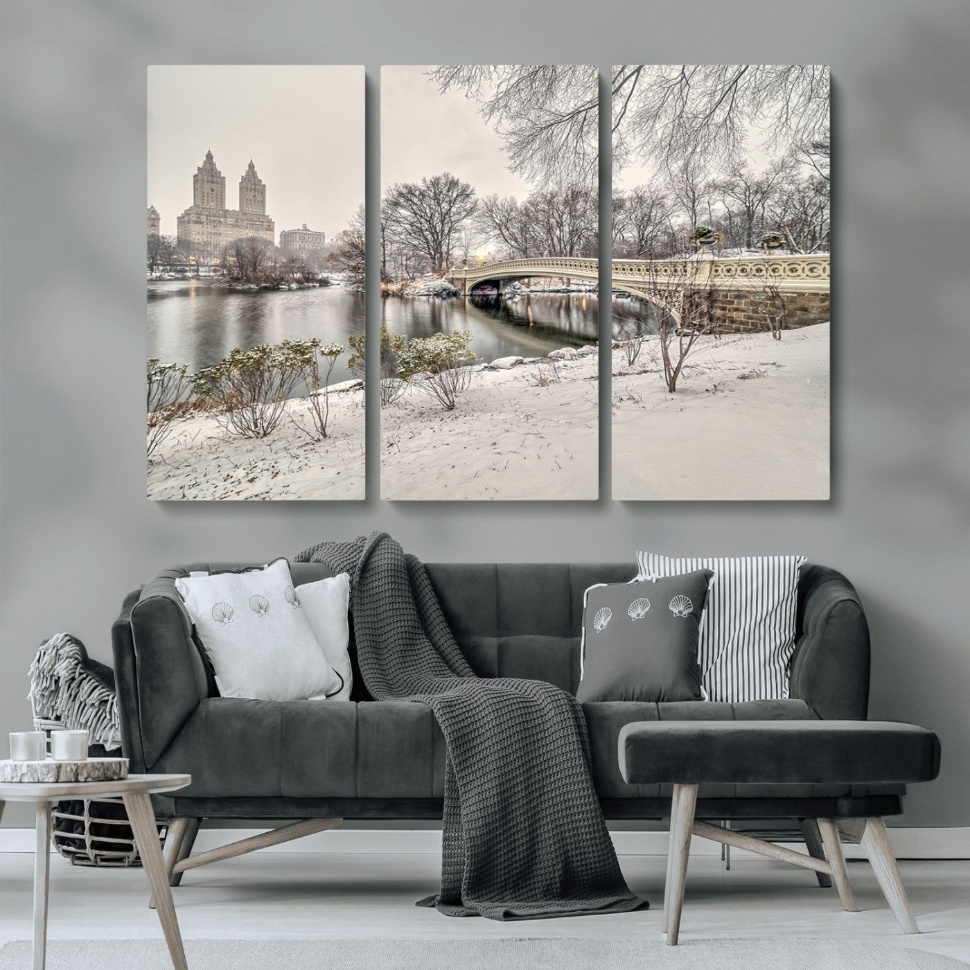 60292-MGV-CV-36X24-Central Park Winter Wall Art – Snowy Bow Bridge Canvas Print, Scenic New York City Landscape Photography for Living Room, Bedroom