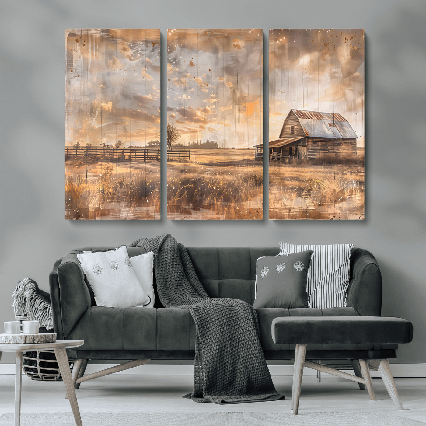 FARM2-MGV-CV-36X24-Rustic Farmhouse Wall Art Canvas Print, Framed Old Barn Art Picture Print, Southwestern Farmhouse Perfect Rustic Decor Artwork