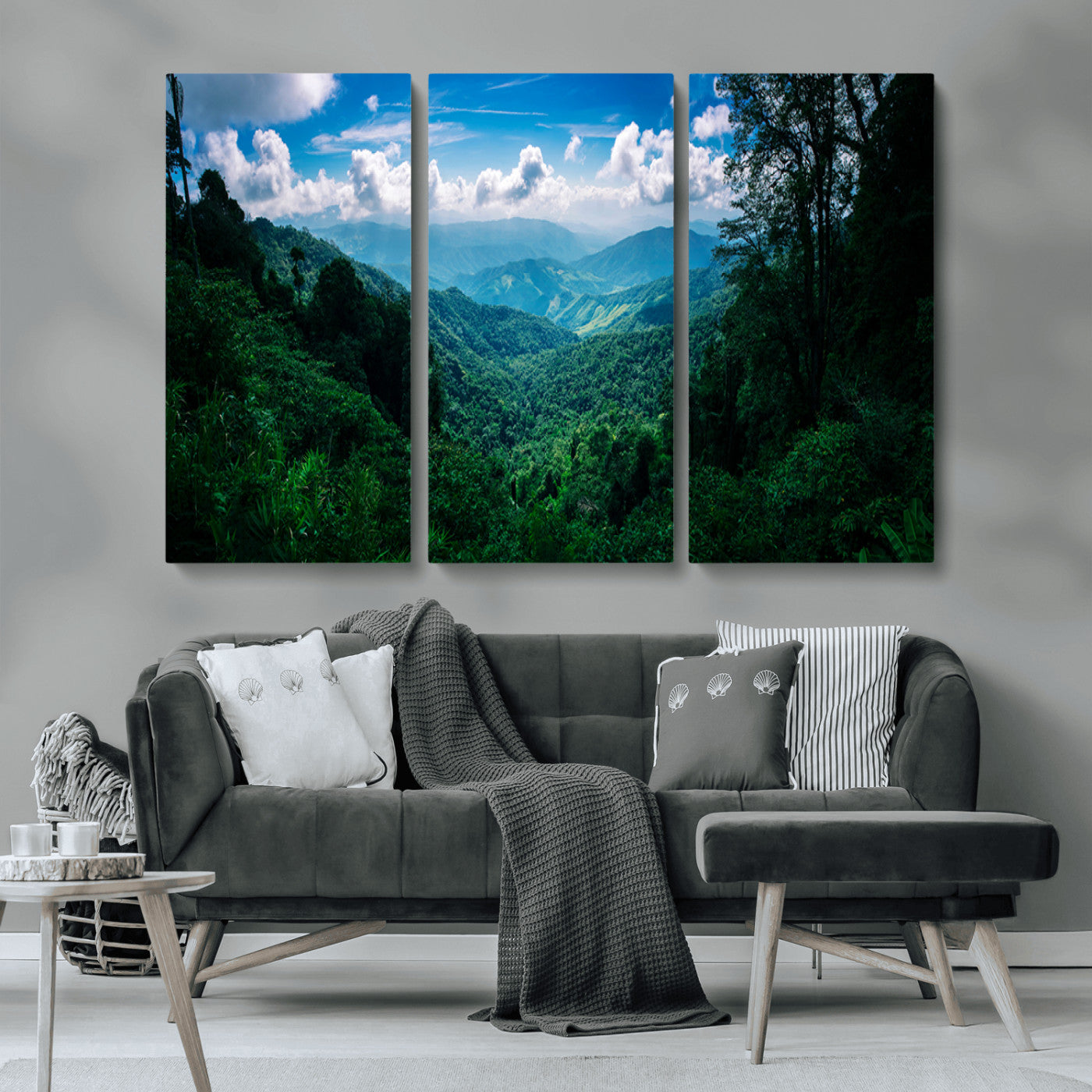 74439378-MGV-CV-36X24-Tropical Jungle Wall Art Canvas Print, Framed Lush Valley Art Picture Print, Forest Mountains Perfect Tropical Wilderness Decor