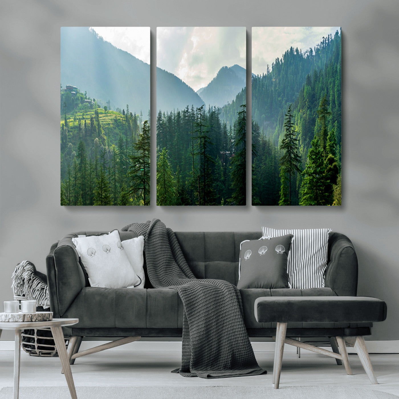 83417191-MGV-CV-36X24-Misty Mountain Forest Wall Art – Pine Tree Landscape Canvas Print, Nature Photography Panorama, Tranquil Green Forest Décor for