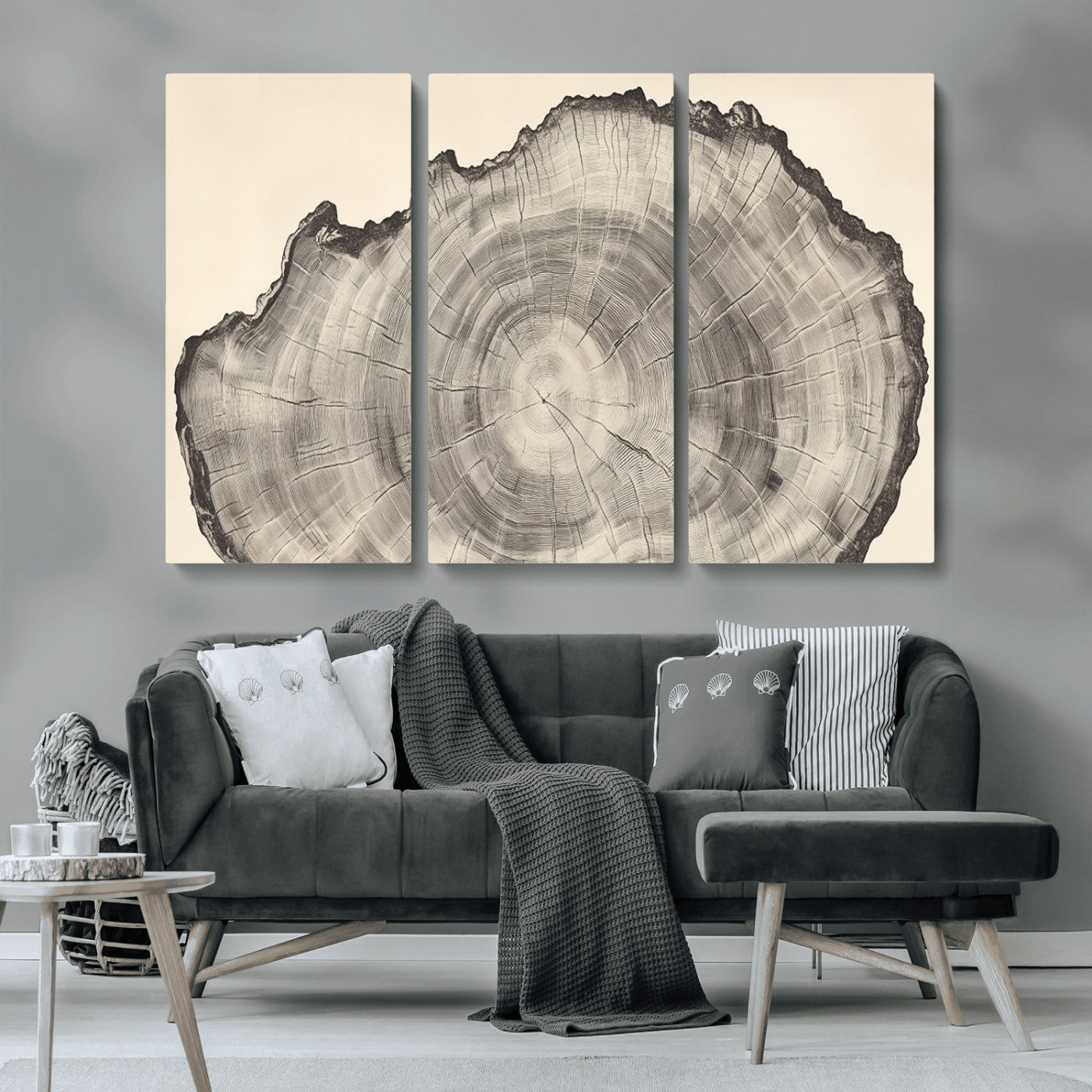 98921313-MGV-CV-36X24-Tree Ring Wall Art Canvas Print, Framed Wood Slice Art Picture Print, Minimalist Wood Perfect Rustic Academic Decor Artwork