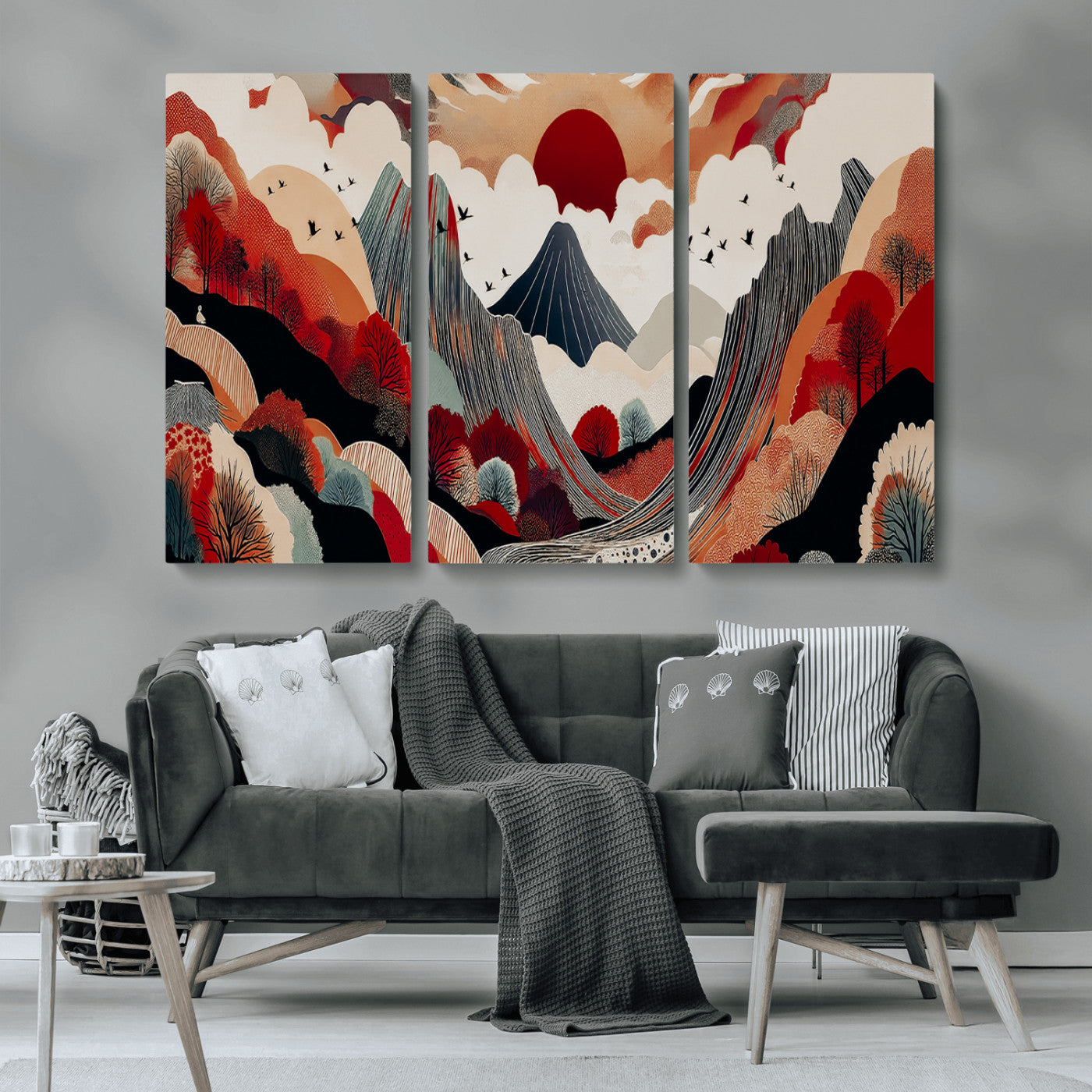 59495752-MGV-CV-36X24-Abstract Mountain Wall Art Canvas Print, Framed Vibrant Landscape Art Picture Print, Nature Drawing Perfect Contemporary