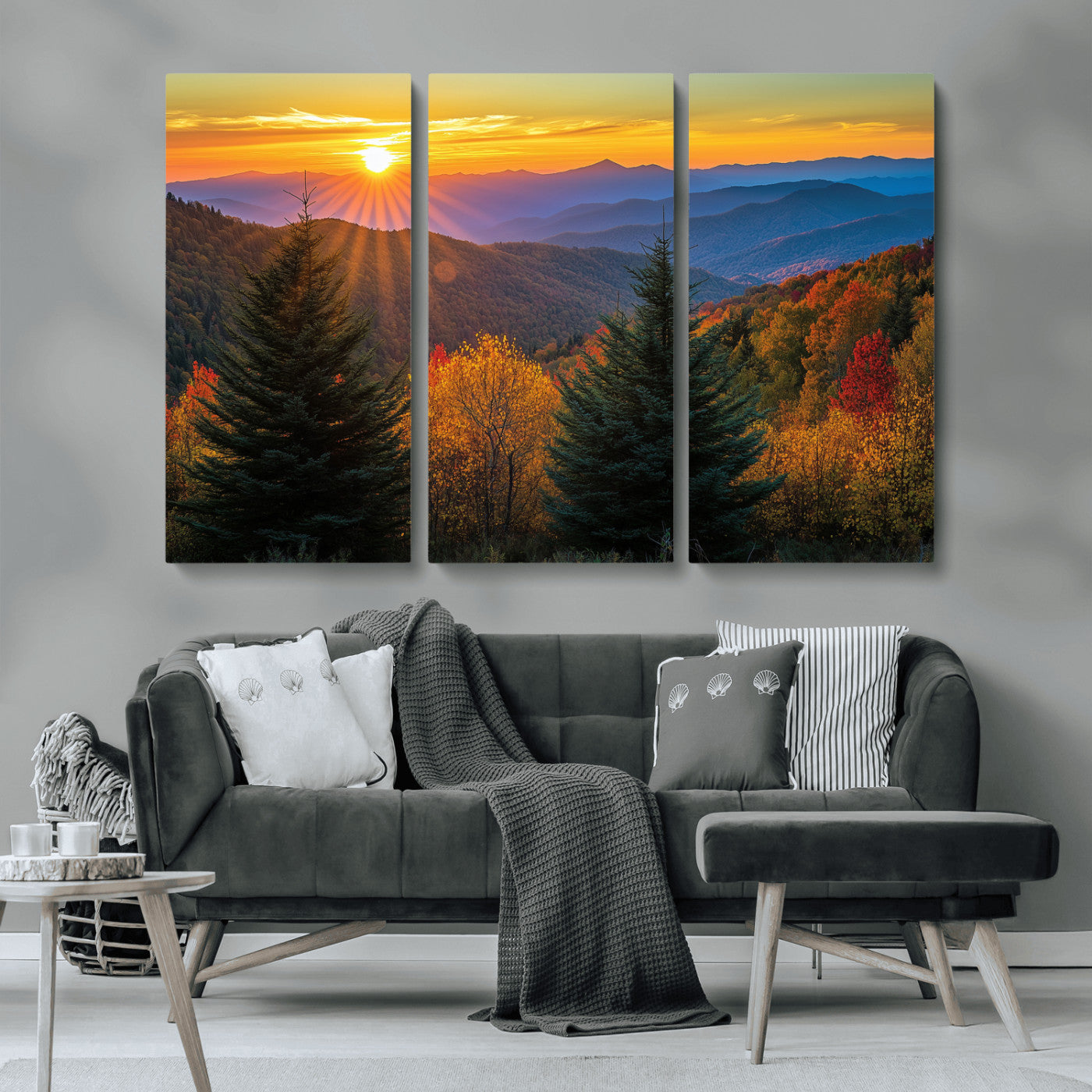 36964931-MGV-CV-36X24-Autumn Mountains Wall Art Canvas Print, Framed Sunset Glow Forest Art Picture Print, Golden Trees Perfect Vibrant Nature Decor