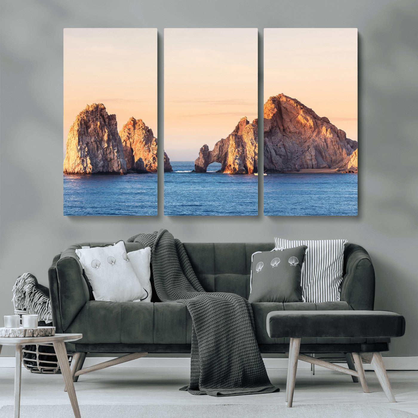 72996116-MGV-CV-36X24-El Arco Wall Art Canvas Print, Framed Cabo Rocks Art Picture Print, Ocean Arch Perfect Golden Coastal Landmark Decor Artwork