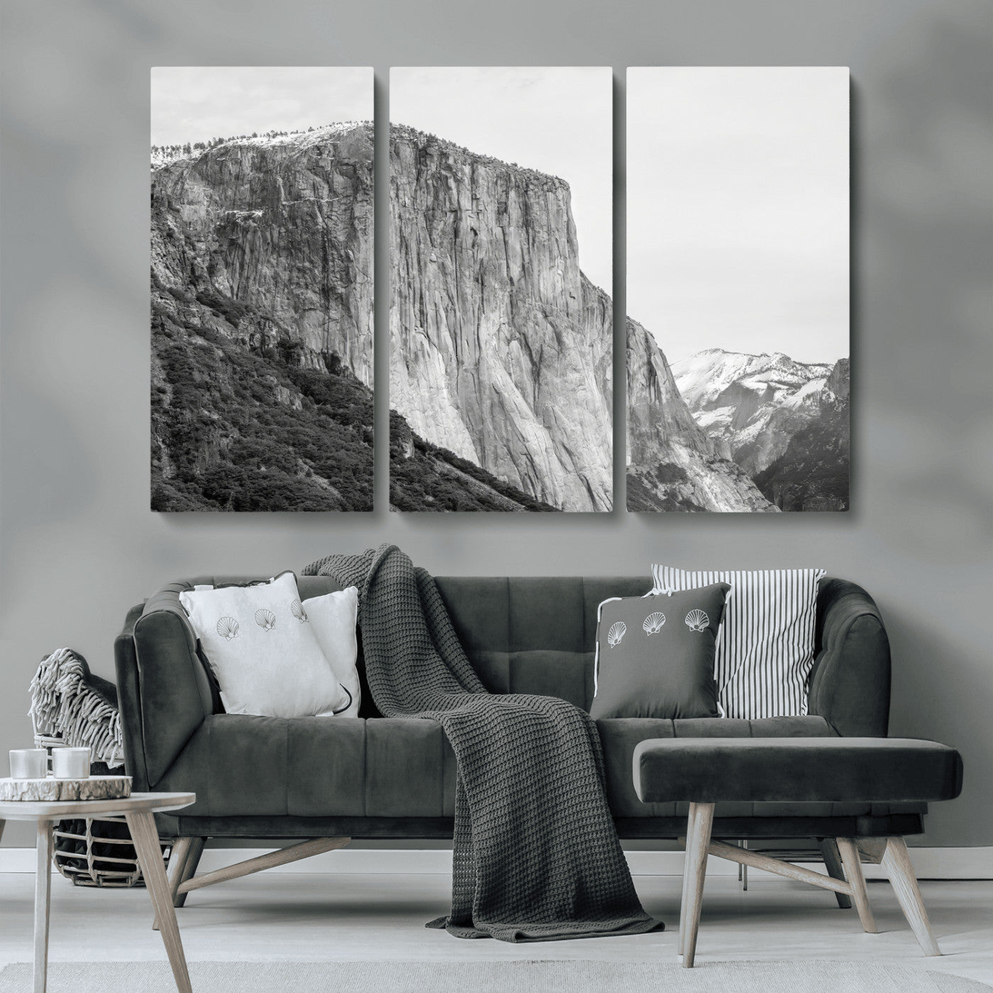 39393420-MGV-CV-36X24-El Capitan Wall Art Canvas Print, Framed Yosemite Cliff Art Picture Print, Monochrome Mountain Perfect Monochrome Sierra Decor