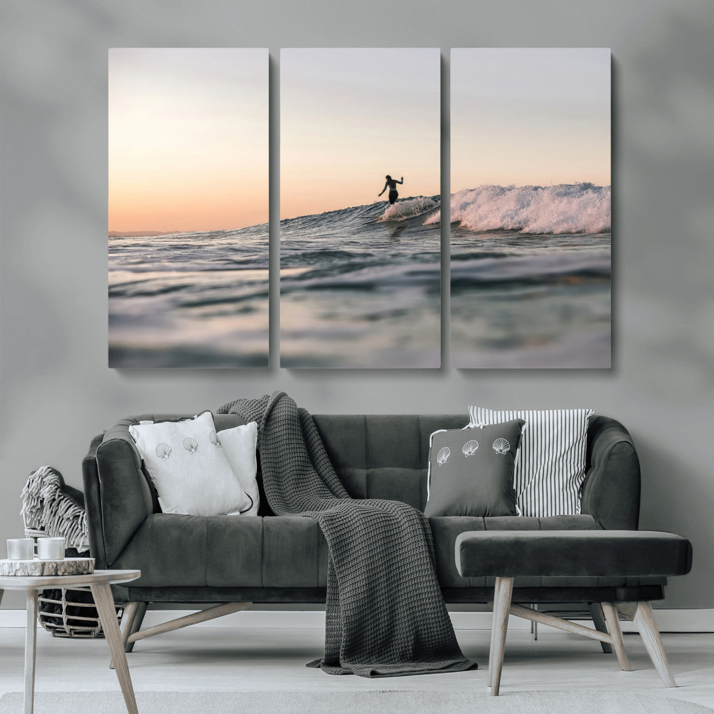 58502923-MGV-CV-36X24-Wave Rider Wall Art Canvas Print, Framed Ocean Wave Art Picture Print, Riding Surf Perfect Sunset Surf Decor Artwork
