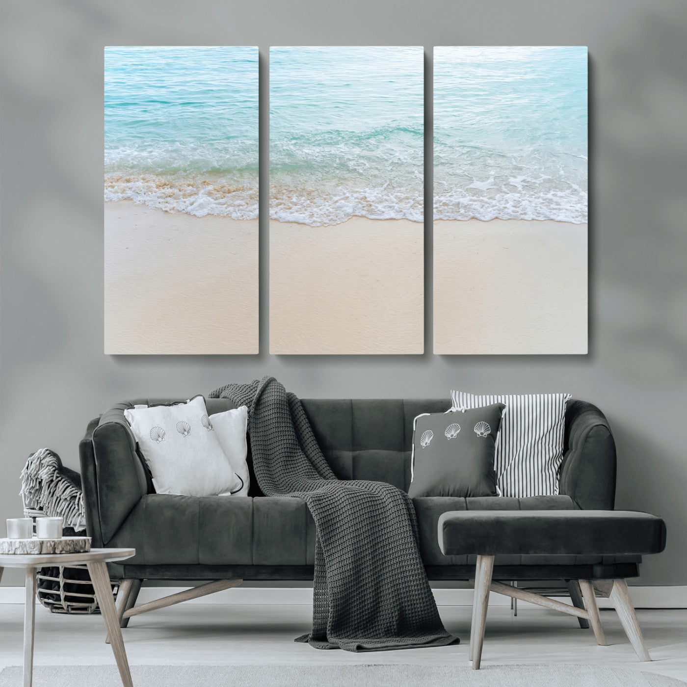 77194056-MGV-CV-36X24-Soft Shoreline Wall Art Canvas Print, Framed Gentle Waves Art Picture Print, Clear Water Perfect Minimalist Coastal Decor Artwork