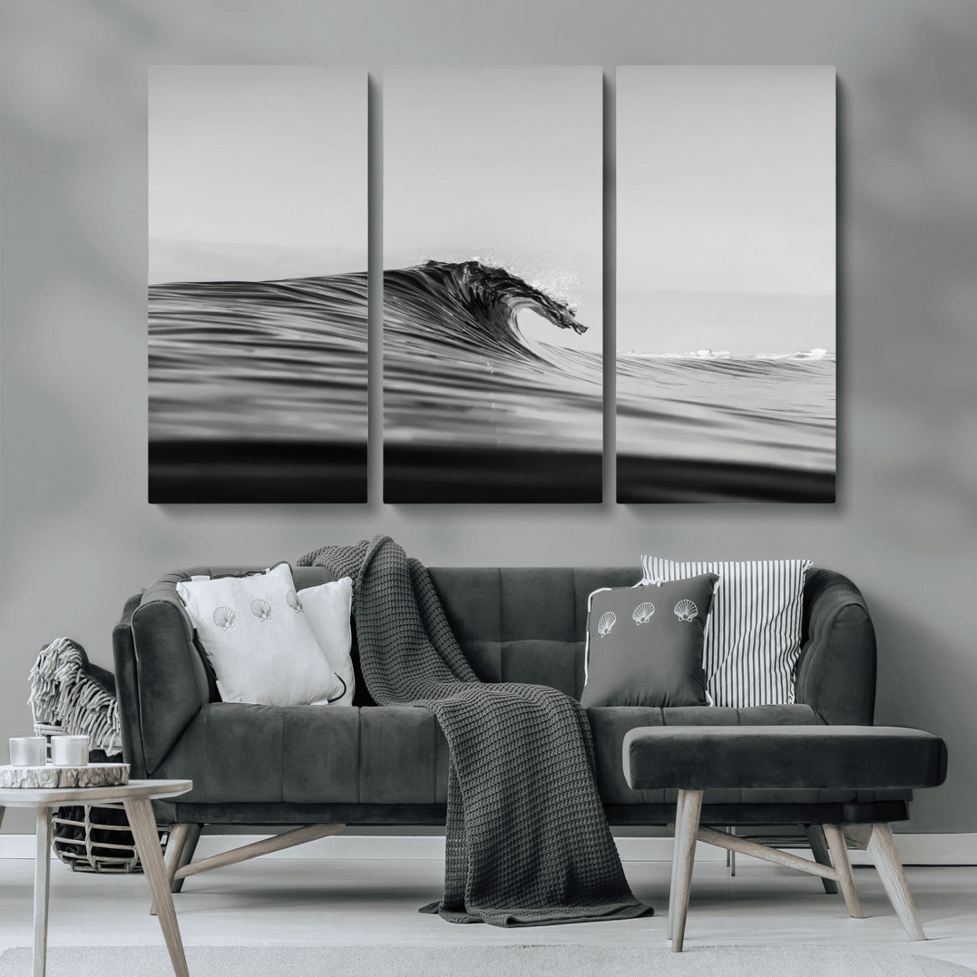 24029476-MGV-CV-36X24-Black Wave Wall Art Canvas Print, Framed Abstract Surf Art Picture Print, Minimalist Ocean Perfect Minimalist Coastal Decor