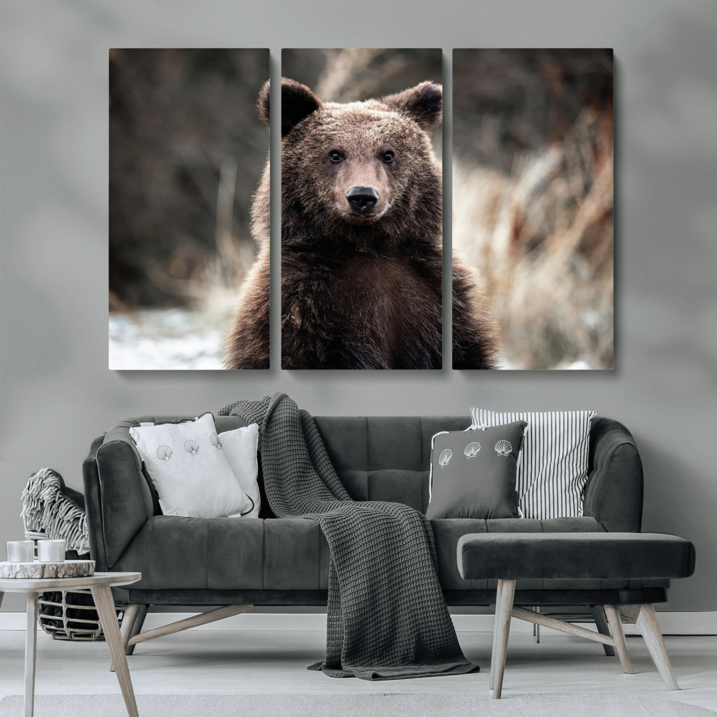 47112103-MGV-CV-36X24-Brown Bear Wall Art Canvas Print, Framed Forest Wildlife Art Picture Print, Woodland Bear Perfect Rustic Cabin Decor Artwork