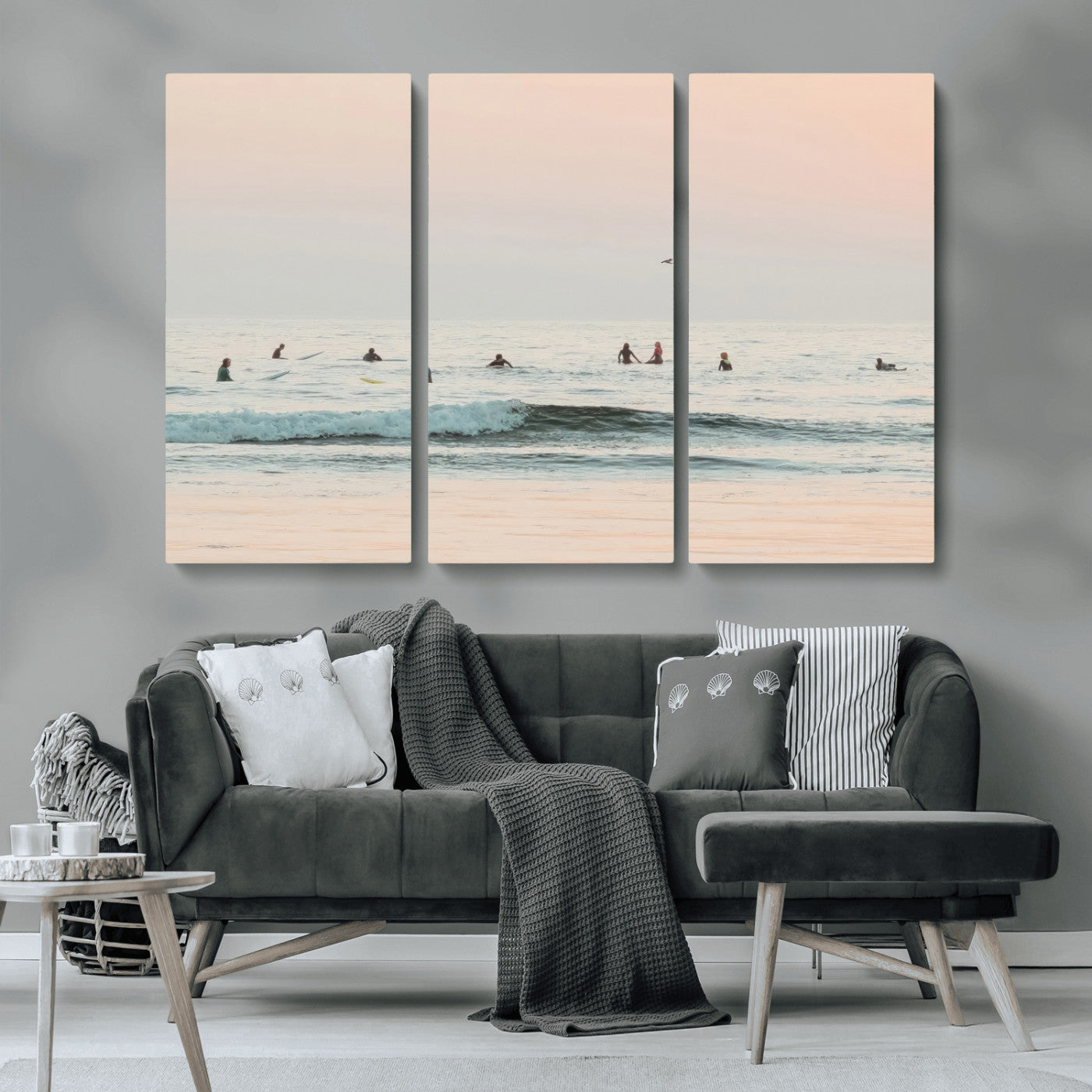 98888919-MGV-CV-36X24-Pastel Ocean Wall Art Canvas Print, Framed Soft Sunset Swimming Art Picture Print, Calm Sea Horizon Perfect Soft Coastal