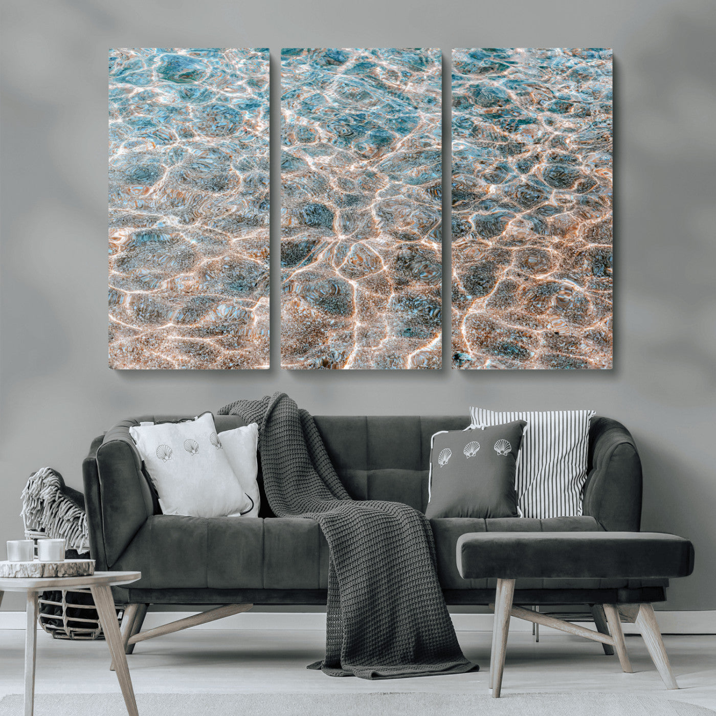 26580287-MGV-CV-36X24-Clear Water Wall Art Canvas Print, Framed Sunlit Ripples Art Picture Print, Ocean Texture Perfect Modern Coastal Decor Artwork