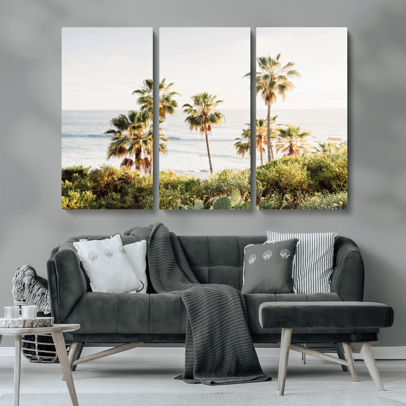 94707294-MGV-CV-36X24-California Coast Wall Art Canvas Print, Framed Palm Trees Art Picture Print, Coastal Landscape Perfect Coastal Minimalist Decor