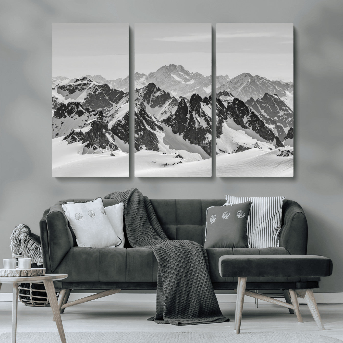 32399691-MGV-CV-36X24-Snowy Mountain Wall Art Canvas Print, Framed Mountain Peaks Art Picture Print, Alpine Mountains Perfect Minimalist Alpine Decor