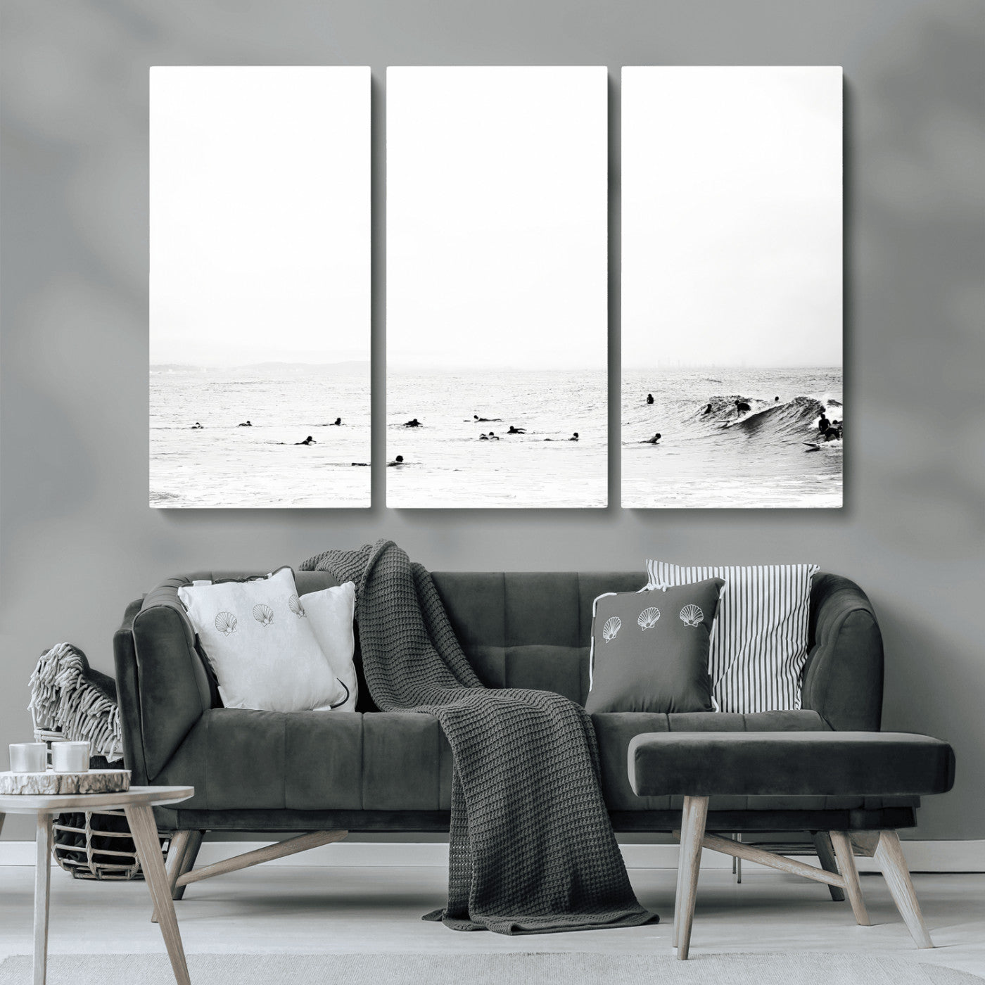 38441169-MGV-CV-36X24-Monochrome Swimming Wall Art Canvas Print, Framed Ocean Horizon Art Picture Print, Moody Coastal Perfect Minimalist Coastal Decor