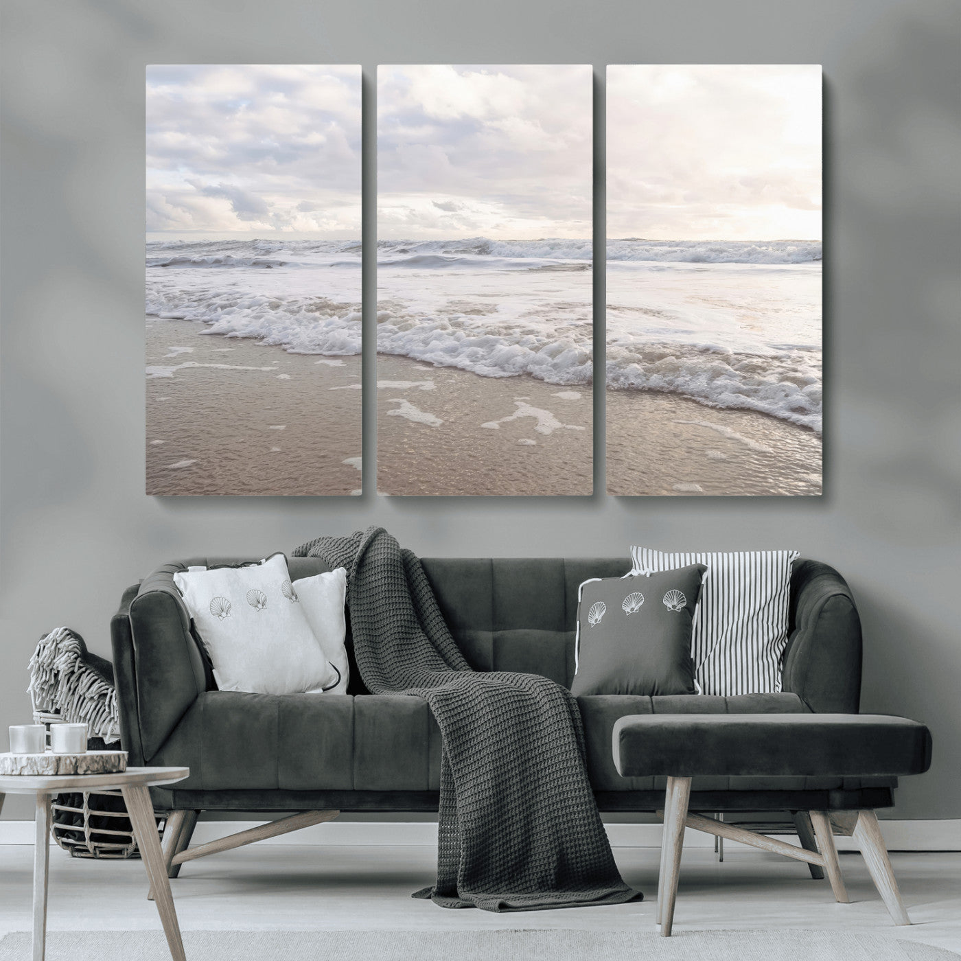 70596264-MGV-CV-36X24-Ocean Waves Wall Art Canvas Print, Framed Coastal Shoreline Art Picture Print, Sea Foam Perfect Coastal Minimalist Decor Artwork