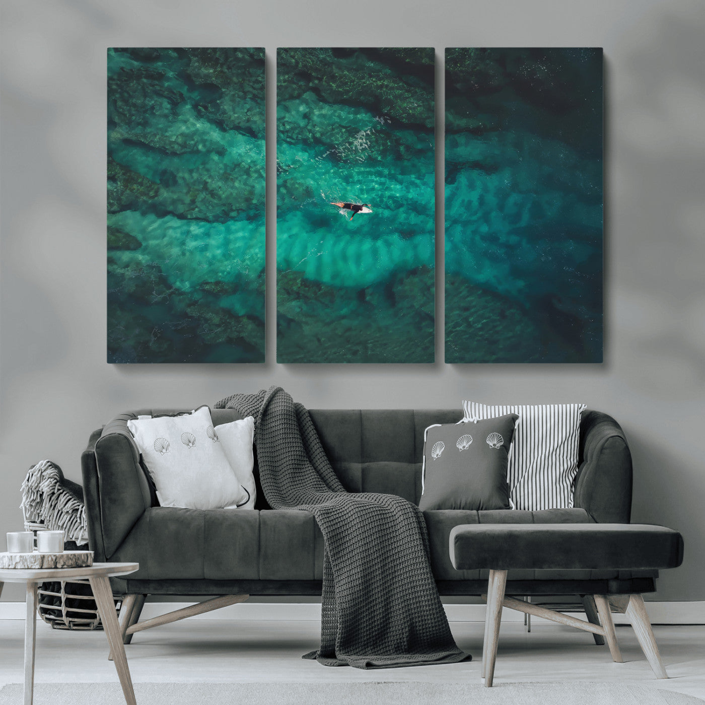 93287752-MGV-CV-36X24-Ocean Surf Wall Art Canvas Print, Framed Blue Waters Art Picture Print, Vibrant Seascape Perfect Coastal Adventure Decor Artwork