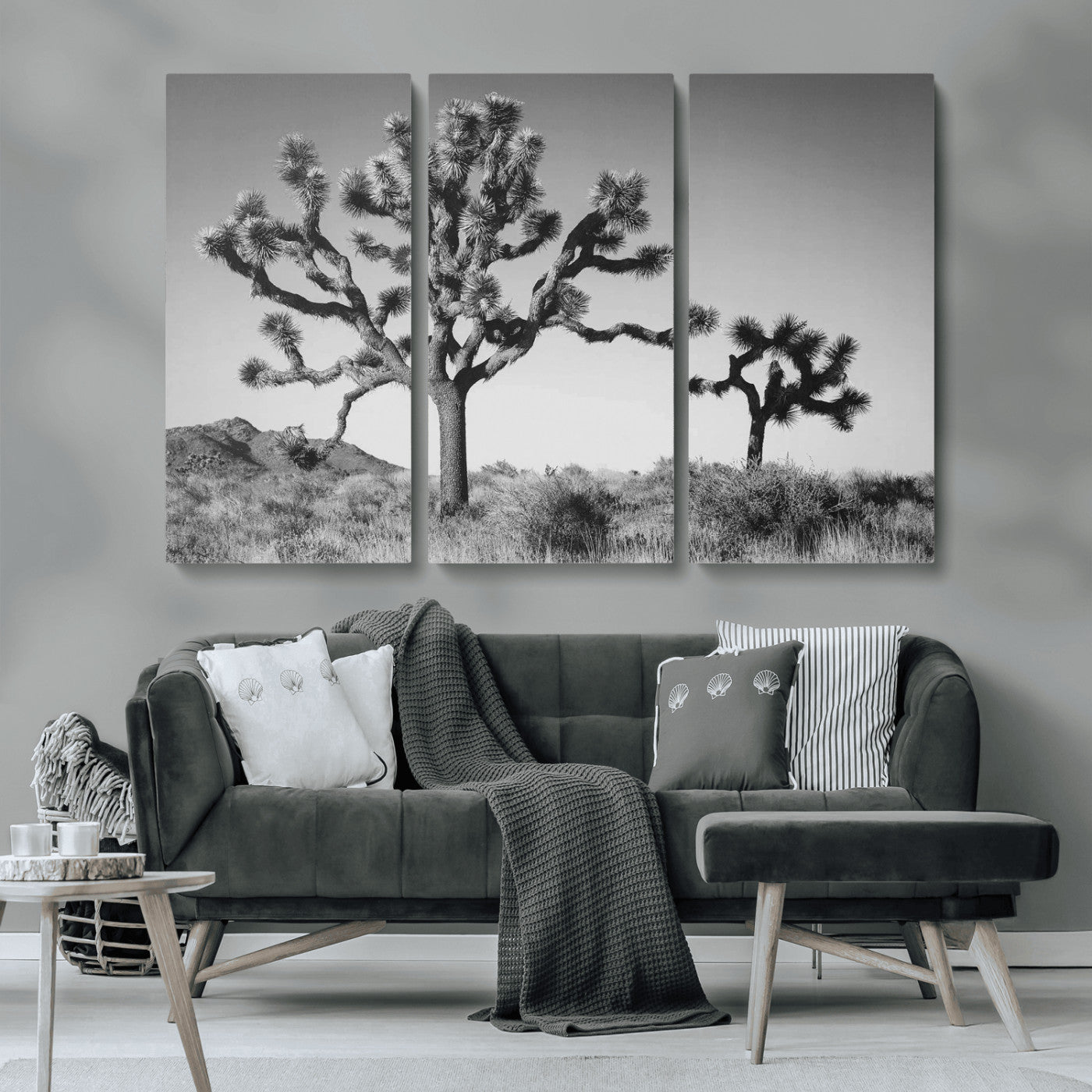 50975475-MGV-CV-36X24-Joshua Tree Art Wall Art Canvas Print, Framed Desert Tree Print Art Picture Print, Black White Nature Perfect Southwestern Boho