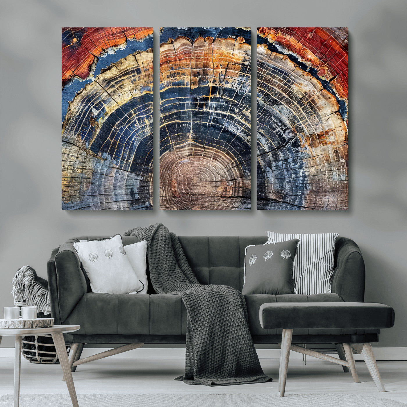 38987581-MGV-CV-36X24-Tree Ring Art Wall Art Canvas Print, Framed Rustic Wall Decor Art Picture Print, Nature Grain Print Perfect Modern Rustic Decor