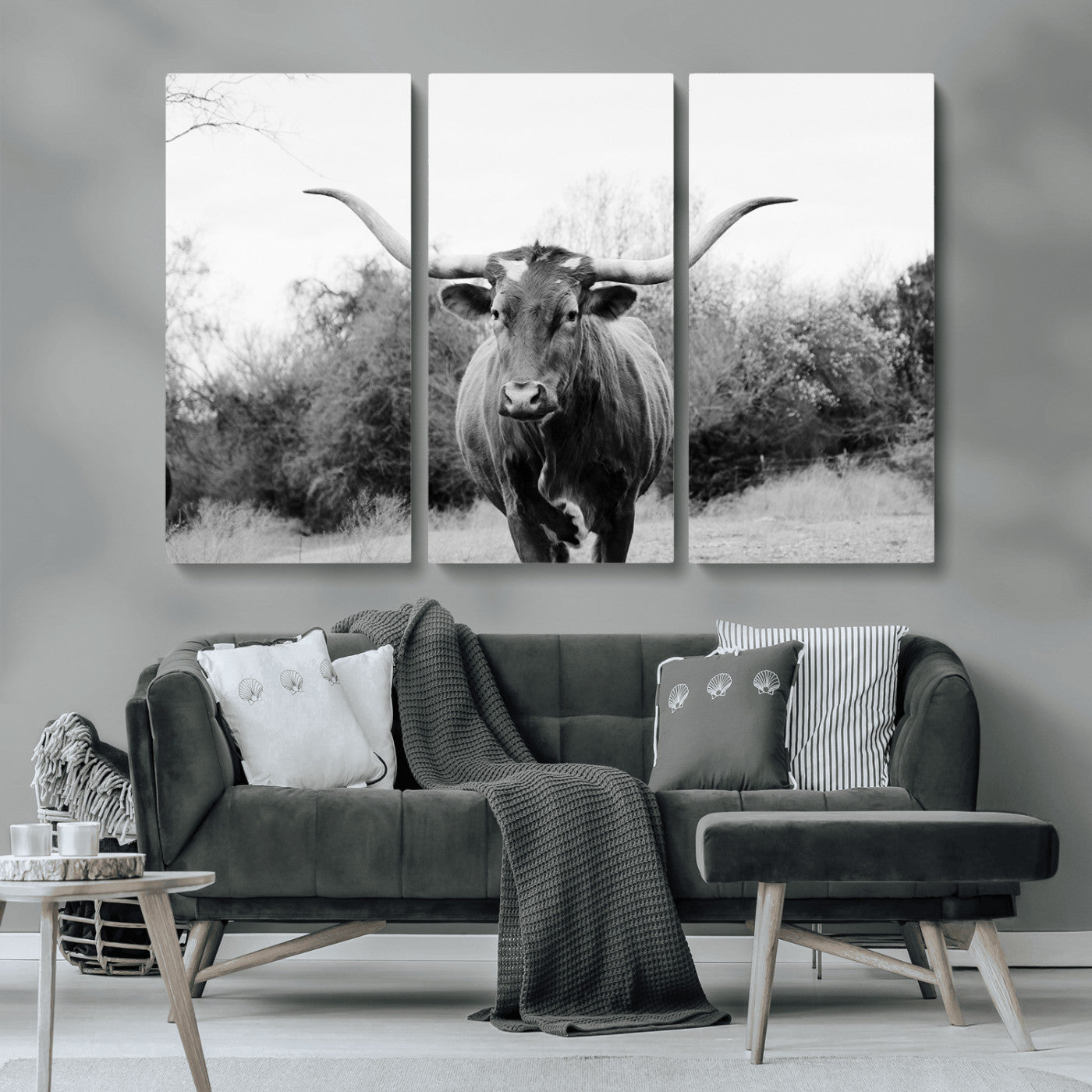 97280319-MGV-CV-36X24-Longhorn Photography Wall Art Canvas Print, Framed Western Cow Decor Art Picture Print, Texas Ranch Style Perfect Rustic Farmhouse