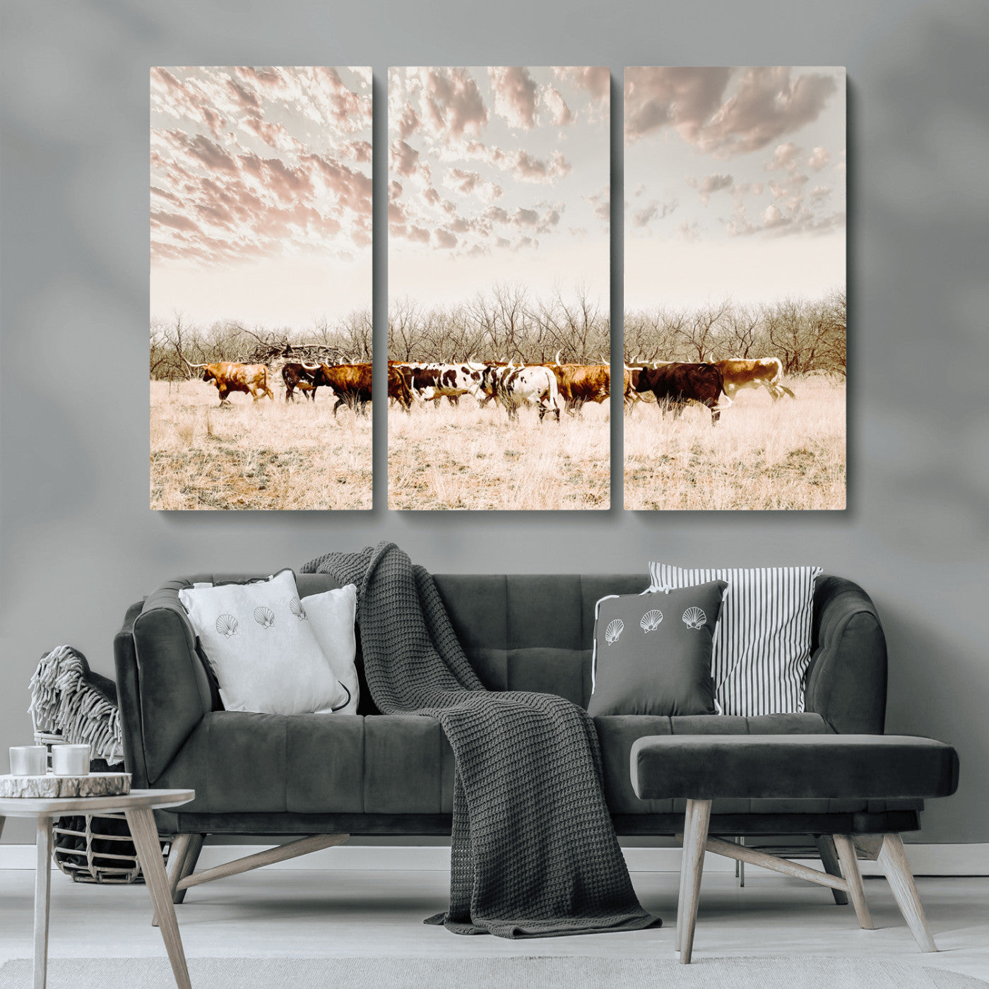 57389417-MGV-CV-36X24-Cow Herd Photography Wall Art Canvas Print, Framed Rustic Farmhouse Decor Art Picture Print, Western Ranch Style Perfect Rustic