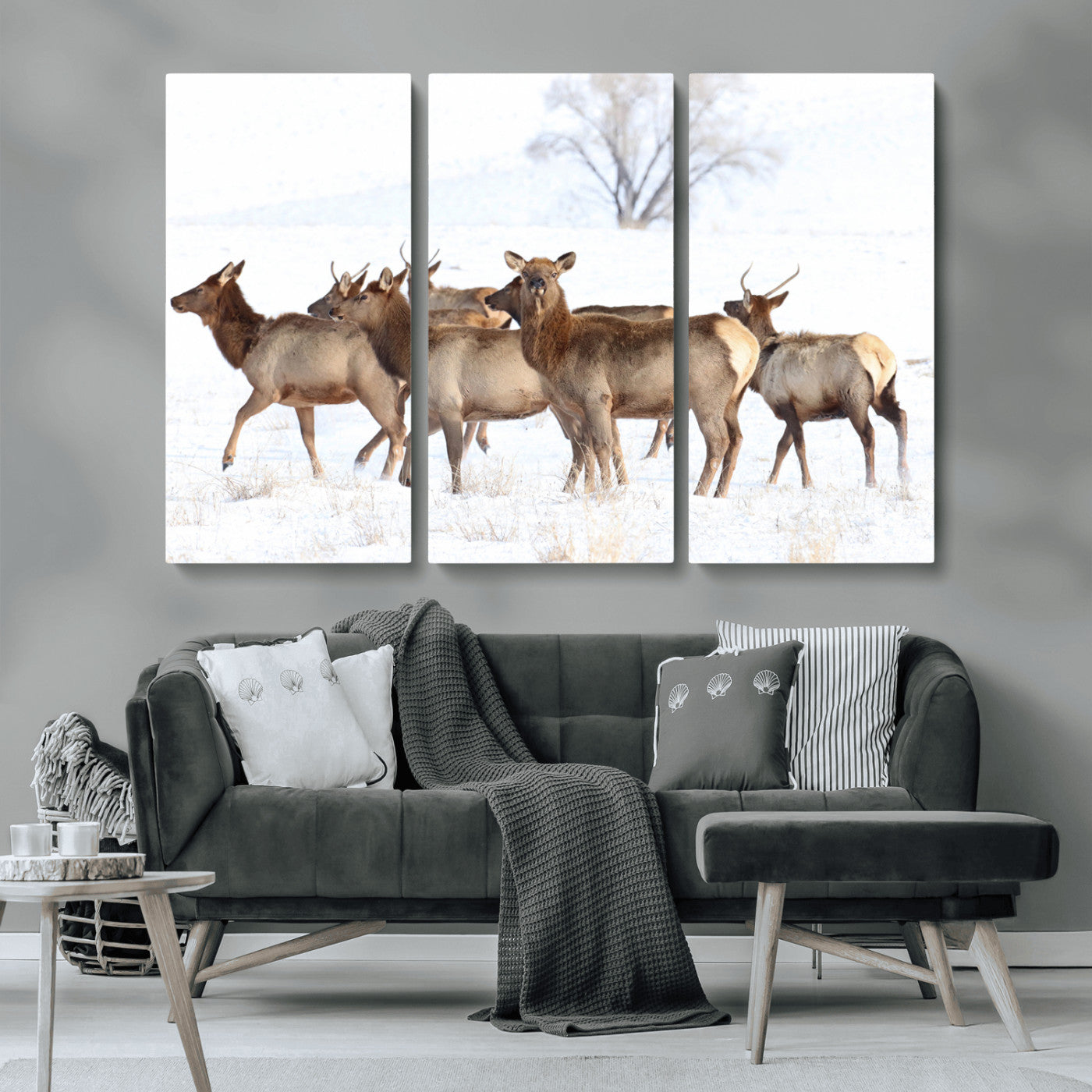 68738684-MGV-CV-36X24-Winter Elk Scene Wall Art Canvas Print, Framed Wildlife Photography Art Picture Print, Snowy Deer Decor Perfect Rustic Lodge Decor
