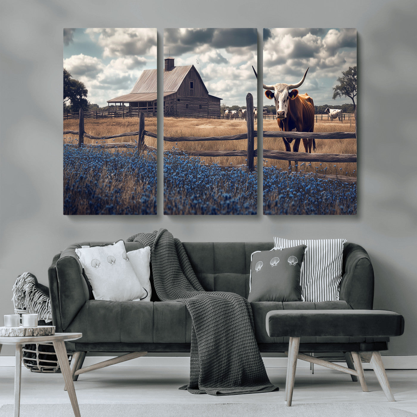 51092814-MGV-CV-36X24-Texas Longhorn Wall Art Wall Art Canvas Print, Framed Rustic Barn Canvas Art Picture Print, Farmhouse Cow Decor Perfect Rustic