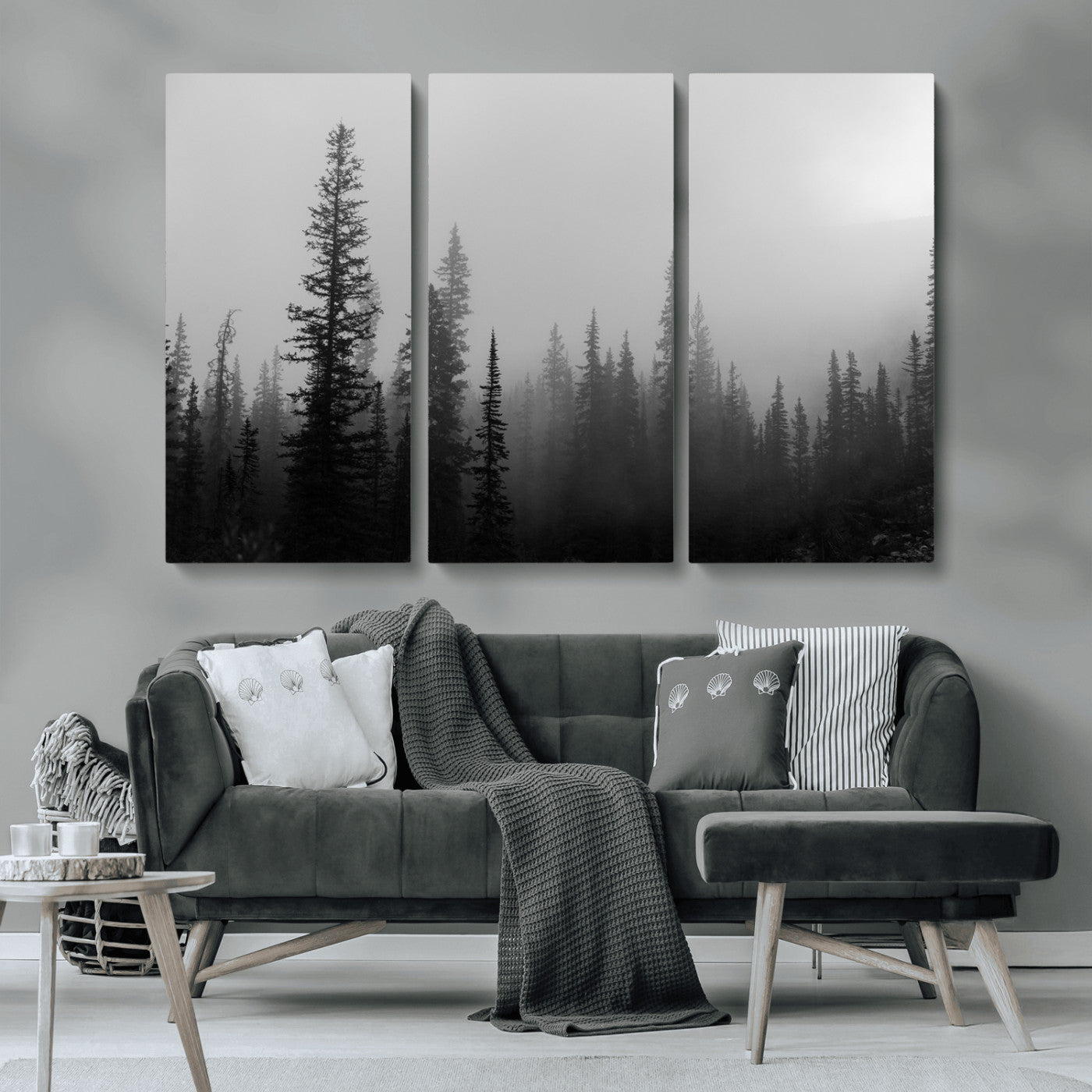 73138900-MGV-CV-36X24-Misty Pines Wall Art Canvas Print, Framed Woodland Photography Art Picture Print, Minimalist Decor Perfect Modern Rustic Decor
