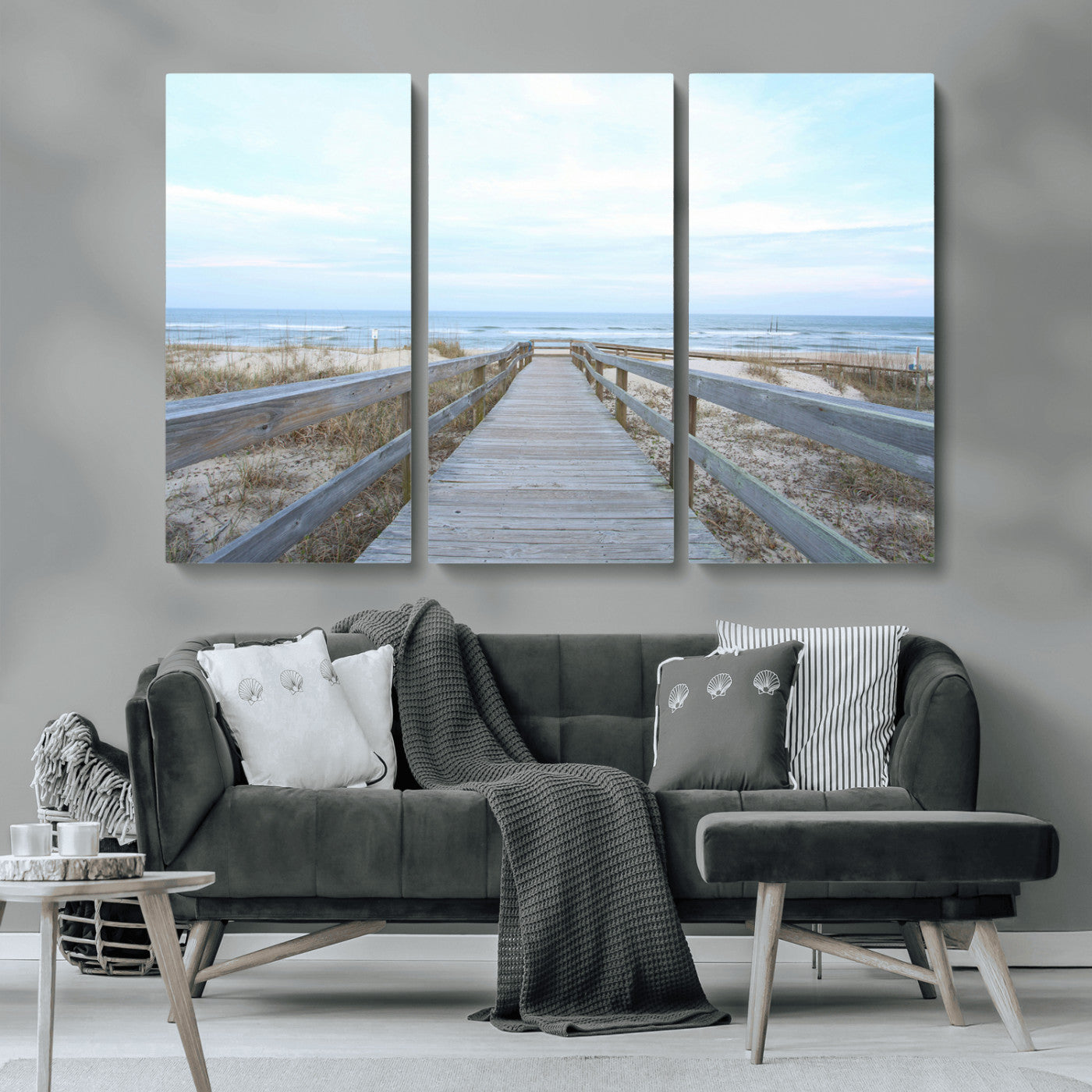 31602988-MGV-CV-36X24-Beach Boardwalk Wall Art Canvas Print, Framed Coastal Serenity Art Picture Print, Ocean View Perfect Coastal Minimalist Decor