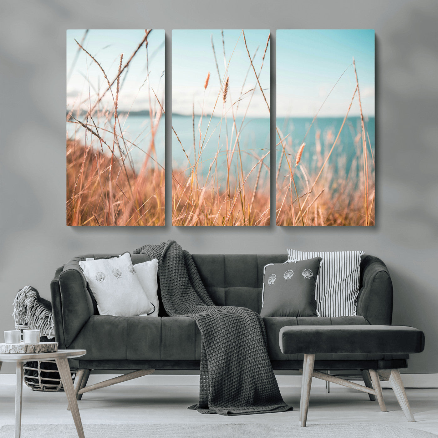 36108696-MGV-CV-36X24-Coastal Grass Wall Art – Serene Ocean View Canvas Print, Beach Nature Photography Decor for Living Room, Bedroom, Office or Modern