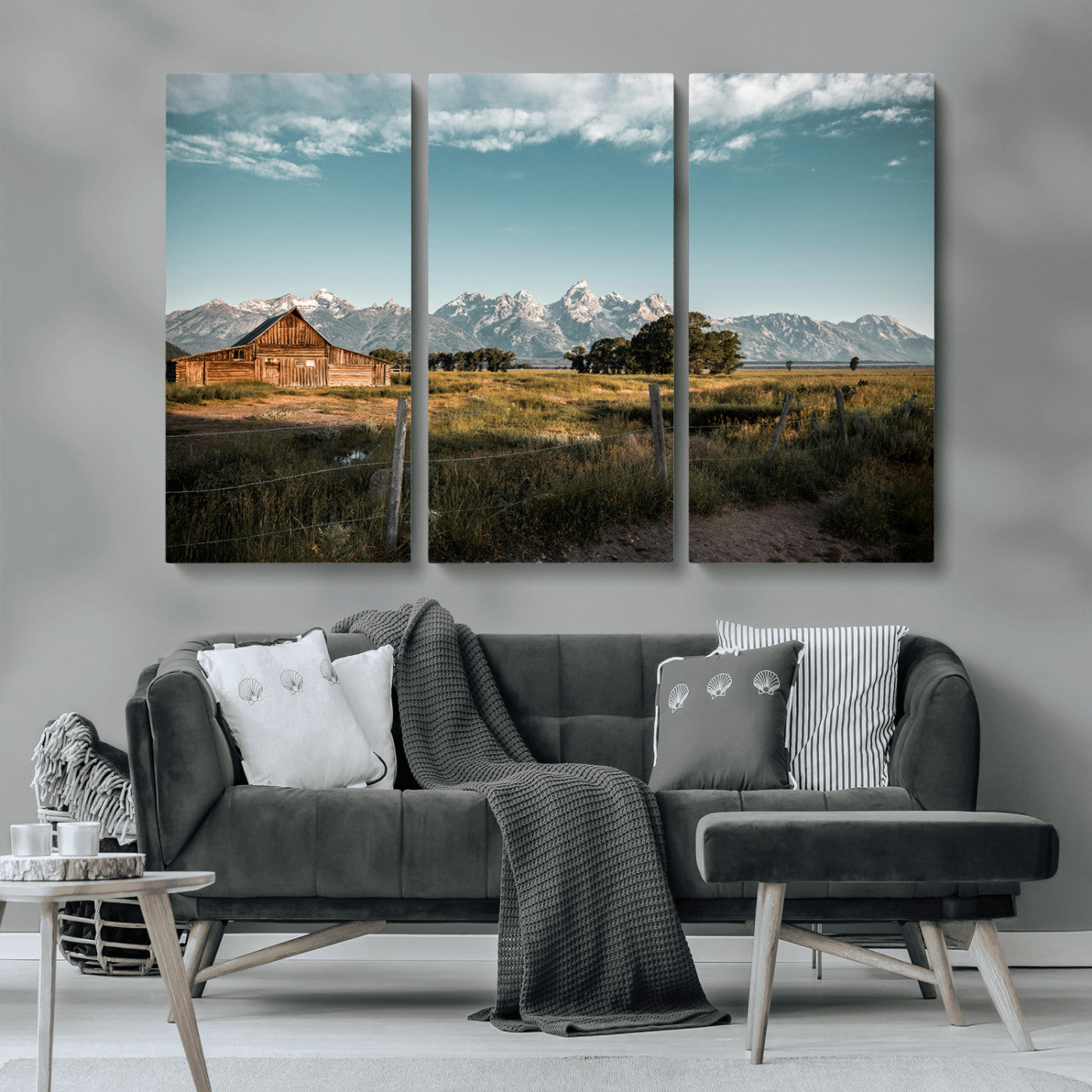92497443-MGV-CV-36X24-Rustic Farmhouse Wall Art Canvas Print, Framed Mountain Cabin Art Picture Print, Western Landscape Perfect Rustic Farmhouse Decor