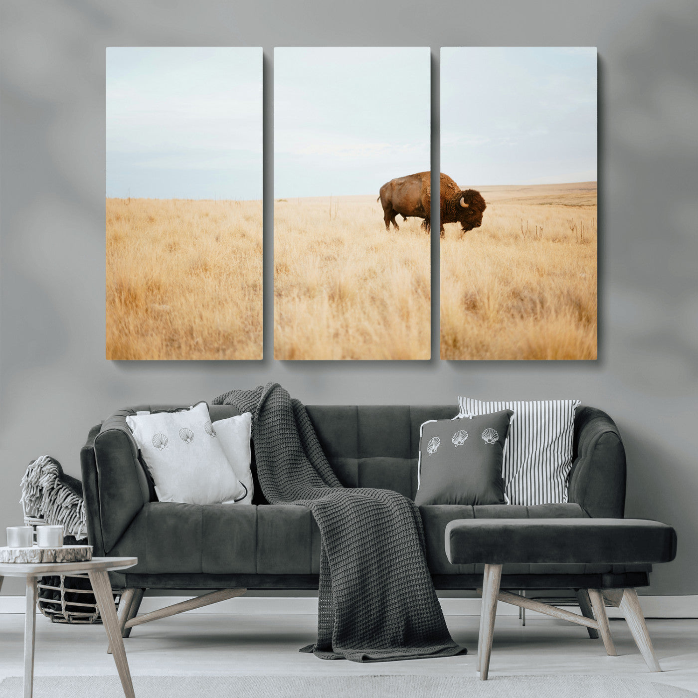 61392510-MGV-CV-36X24-Buffalo Wall Art Wall Art Canvas Print, Framed Western Wildlife Decor Art Picture Print, Rustic Farmhouse Art Perfect Rustic