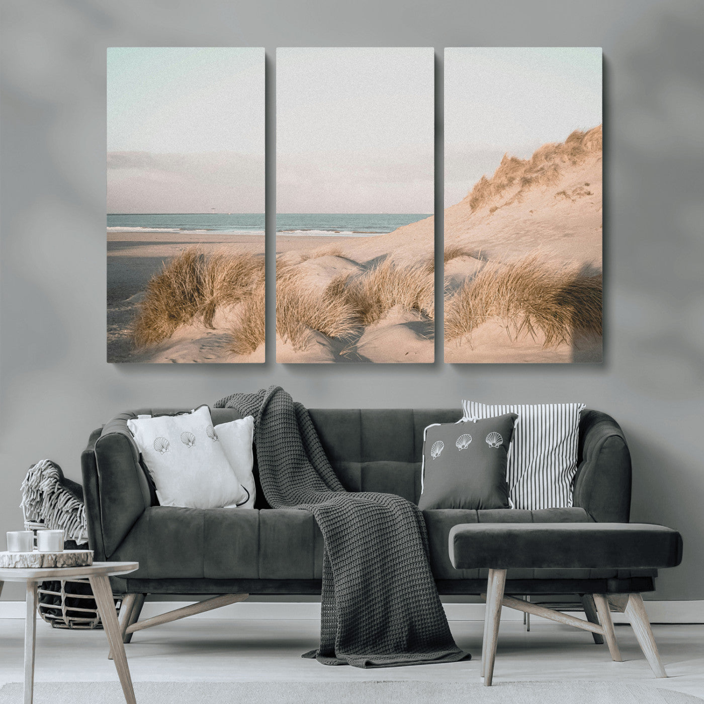 28064037-MGV-CV-36X24-Minimalist Seascape Wall Art Canvas Print, Framed Neutral Beach Print Art Picture Print, Sand Dune Photography Perfect