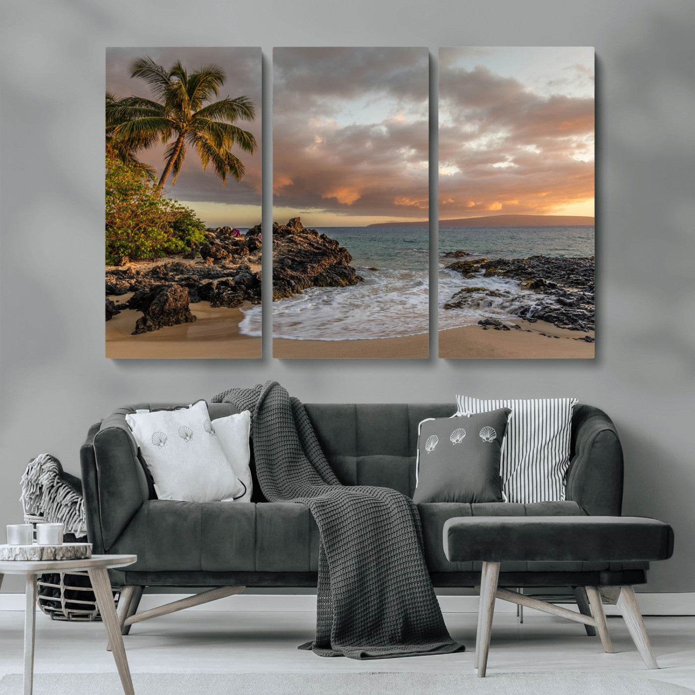 55108220-MGV-CV-36X24-Tropical Beach Wall Art Canvas Print, Framed Hawaiian Sunset Art Picture Print, Ocean Waves Perfect Coastal Tropical Decor Artwork